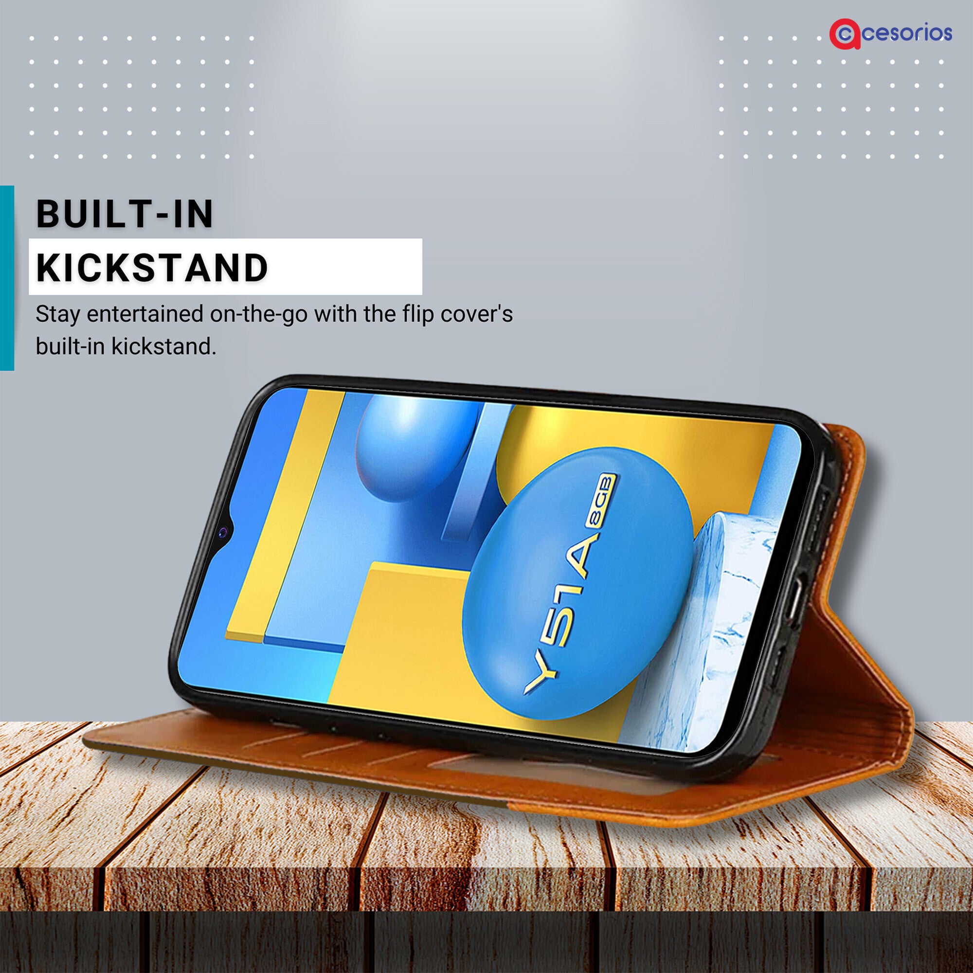 Accesorios Vivo Y51A denim flip cover – Dark Brown – Image 4 #color_dark brown