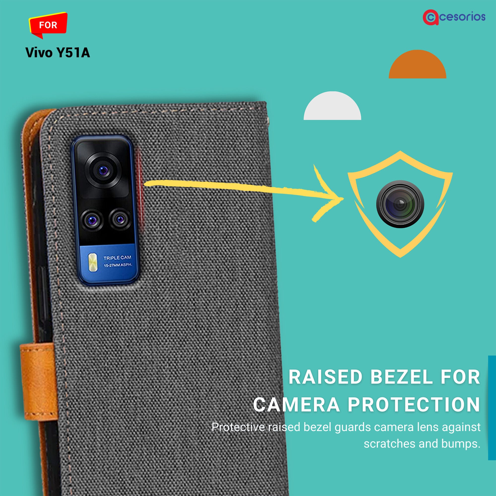 Accesorios Vivo Y51A denim flip cover – Grey – Image 2 #color_grey