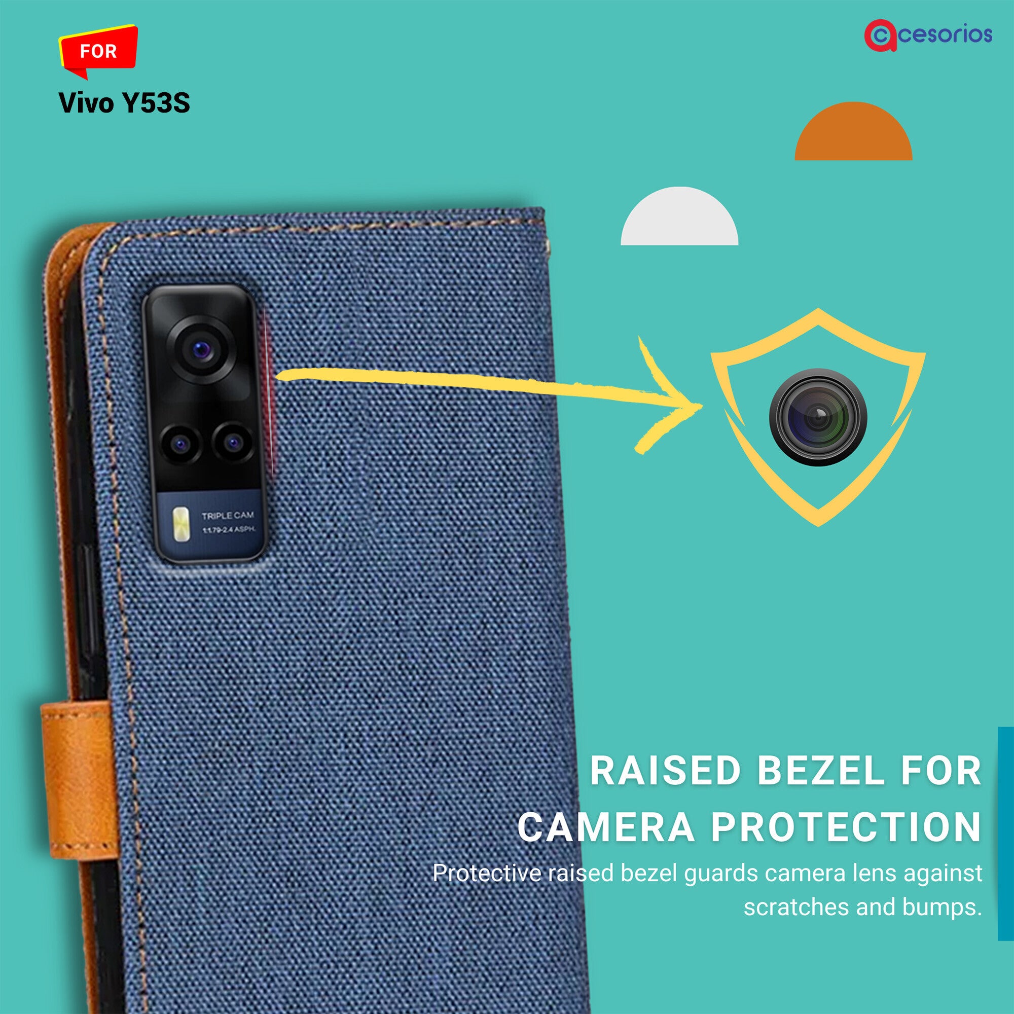Accesorios Vivo Y53S denim flip cover – Blue – Image 2 #color_blue