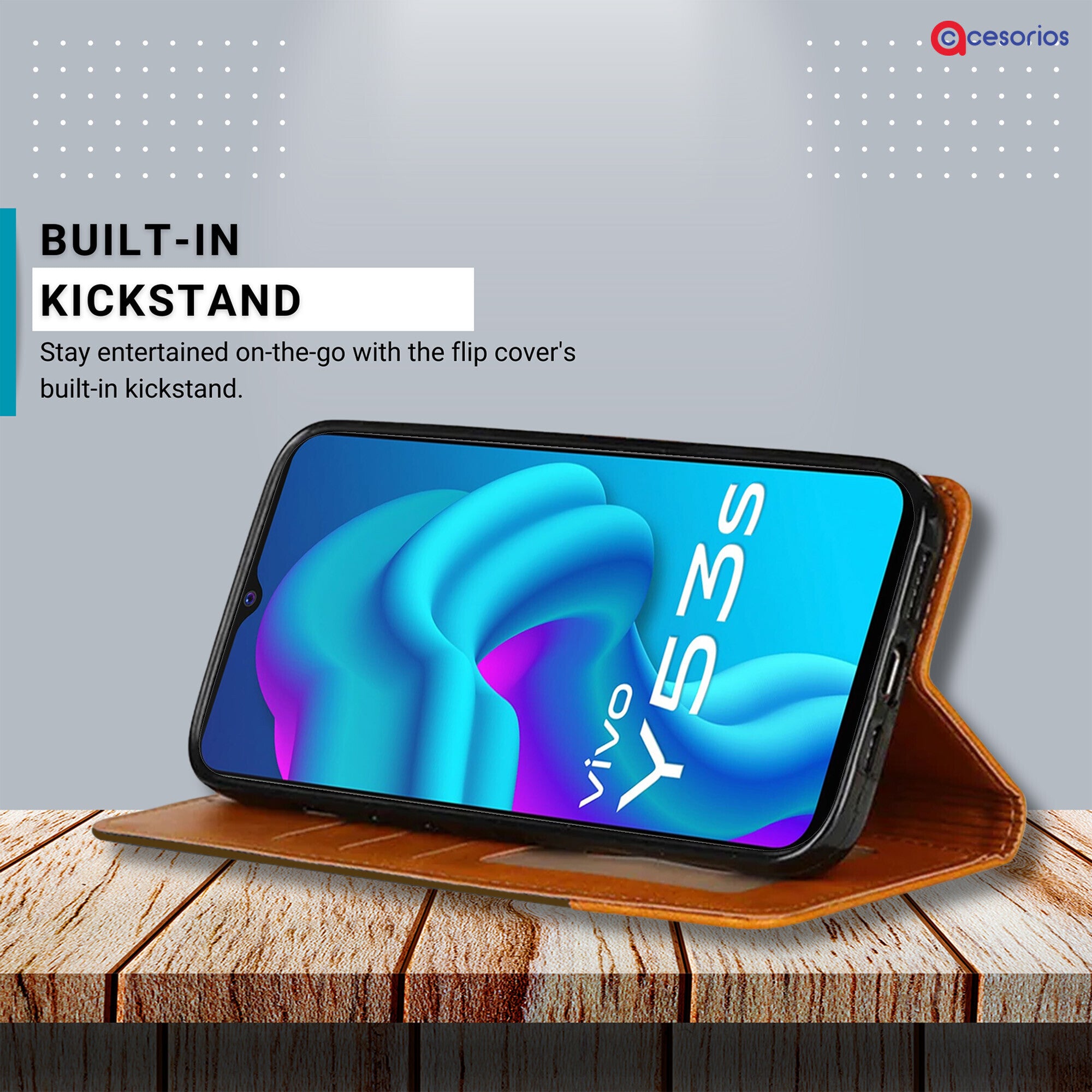 Accesorios Vivo Y53S denim flip cover – Dark Brown – Image 4 #color_dark brown