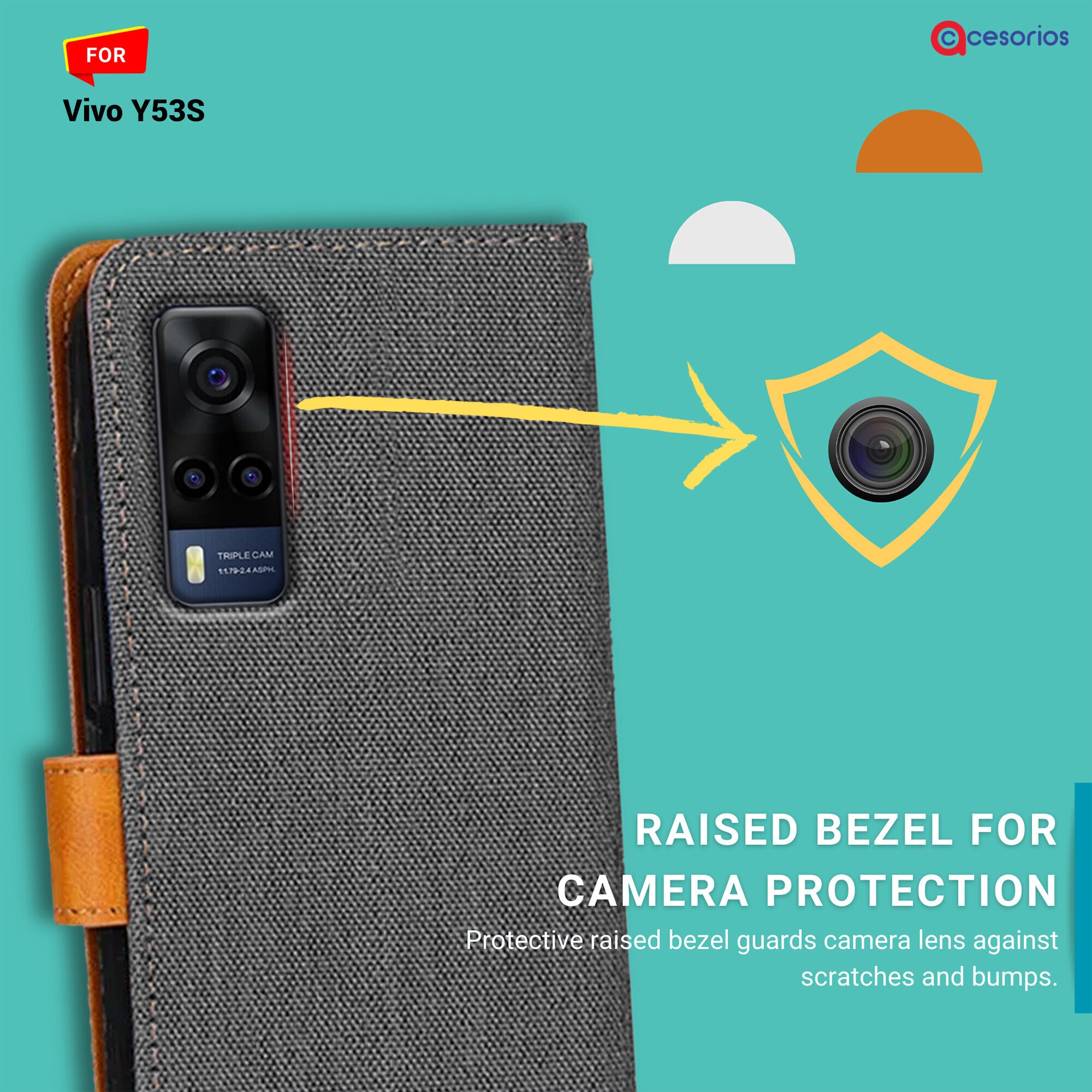 Accesorios Vivo Y53S denim flip cover – Grey – Image 2 #color_grey