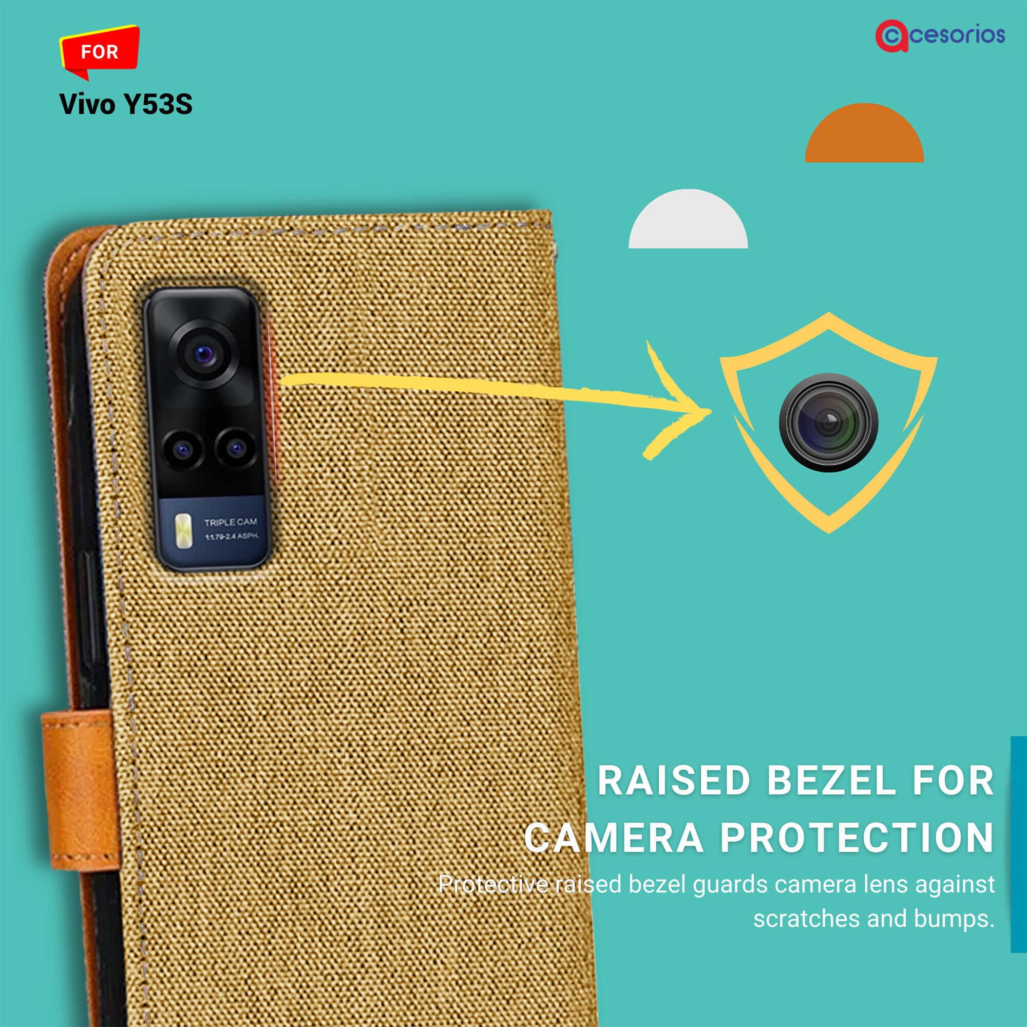 Accesorios Vivo Y53S denim flip cover – Light Brown – Image 2 #color_light brown