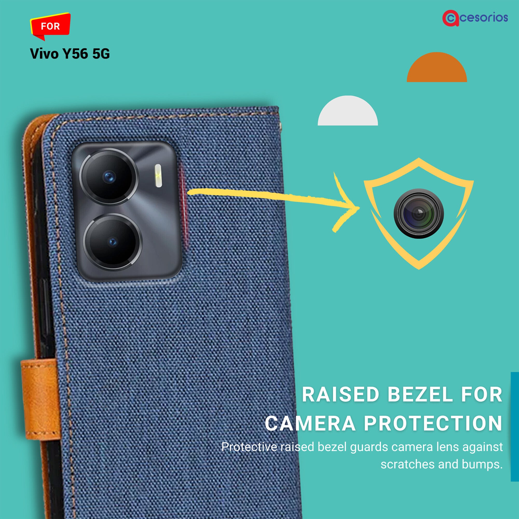 Accesorios Vivo Y56 5G denim flip cover – Blue – Image 2 #color_blue