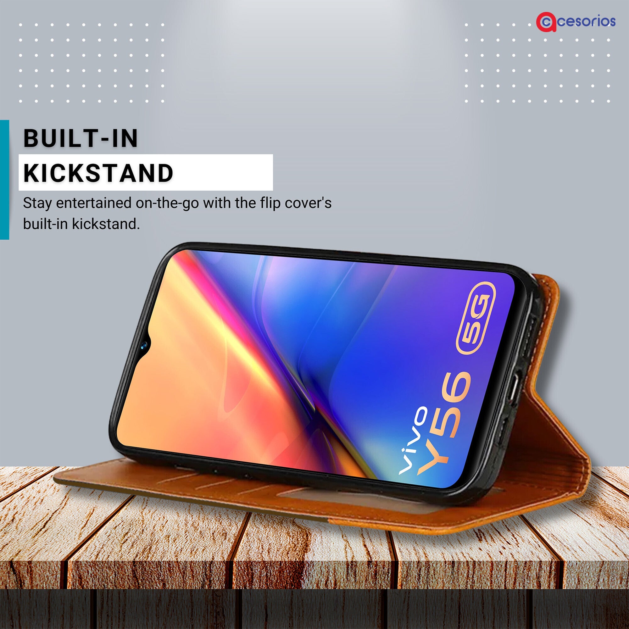 Accesorios Vivo Y56 5G denim flip cover – Dark Brown – Image 4 #color_dark brown