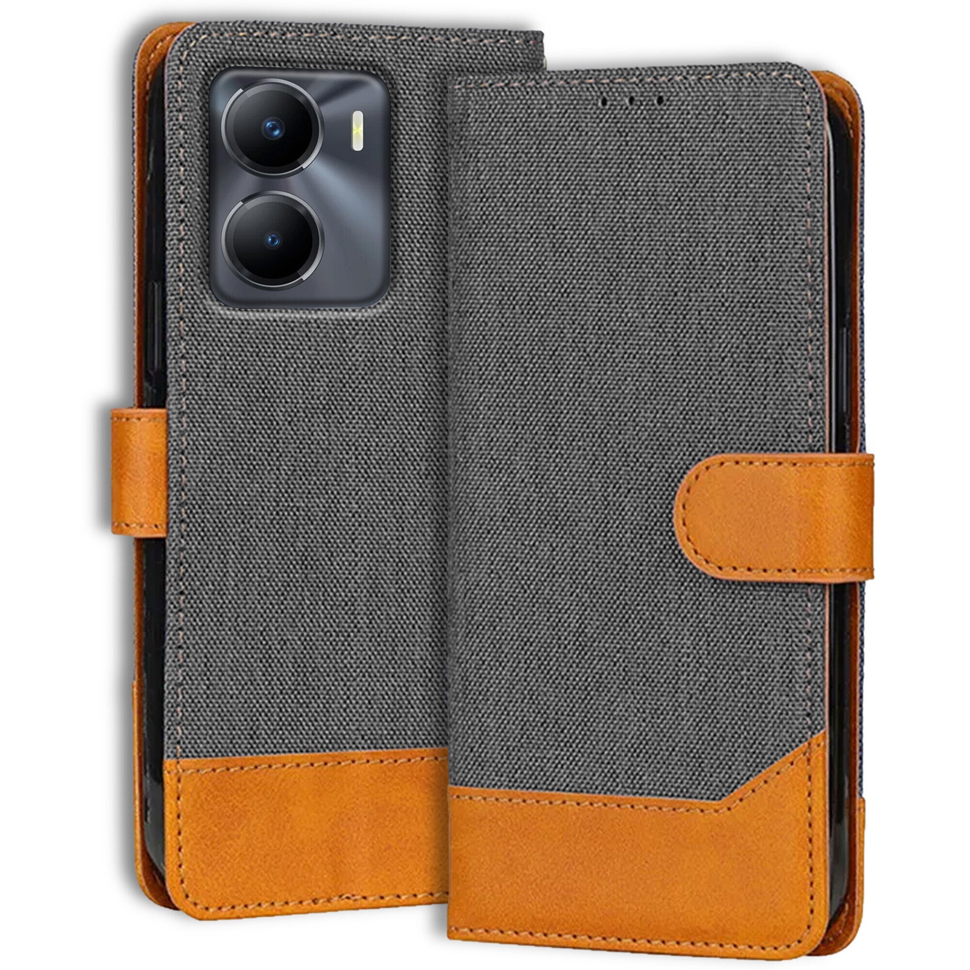 Accesorios Vivo Y56 5G denim flip cover – Grey – Image 1 #color_grey