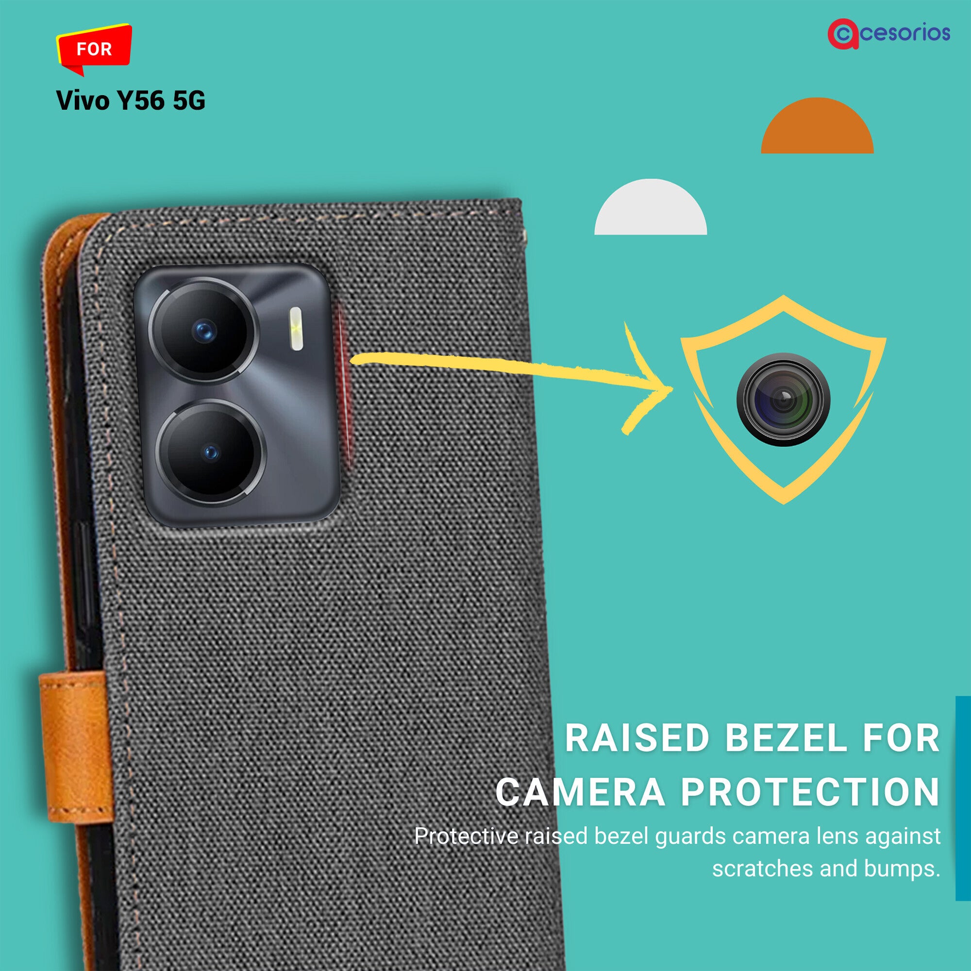 Accesorios Vivo Y56 5G denim flip cover – Grey – Image 2 #color_grey