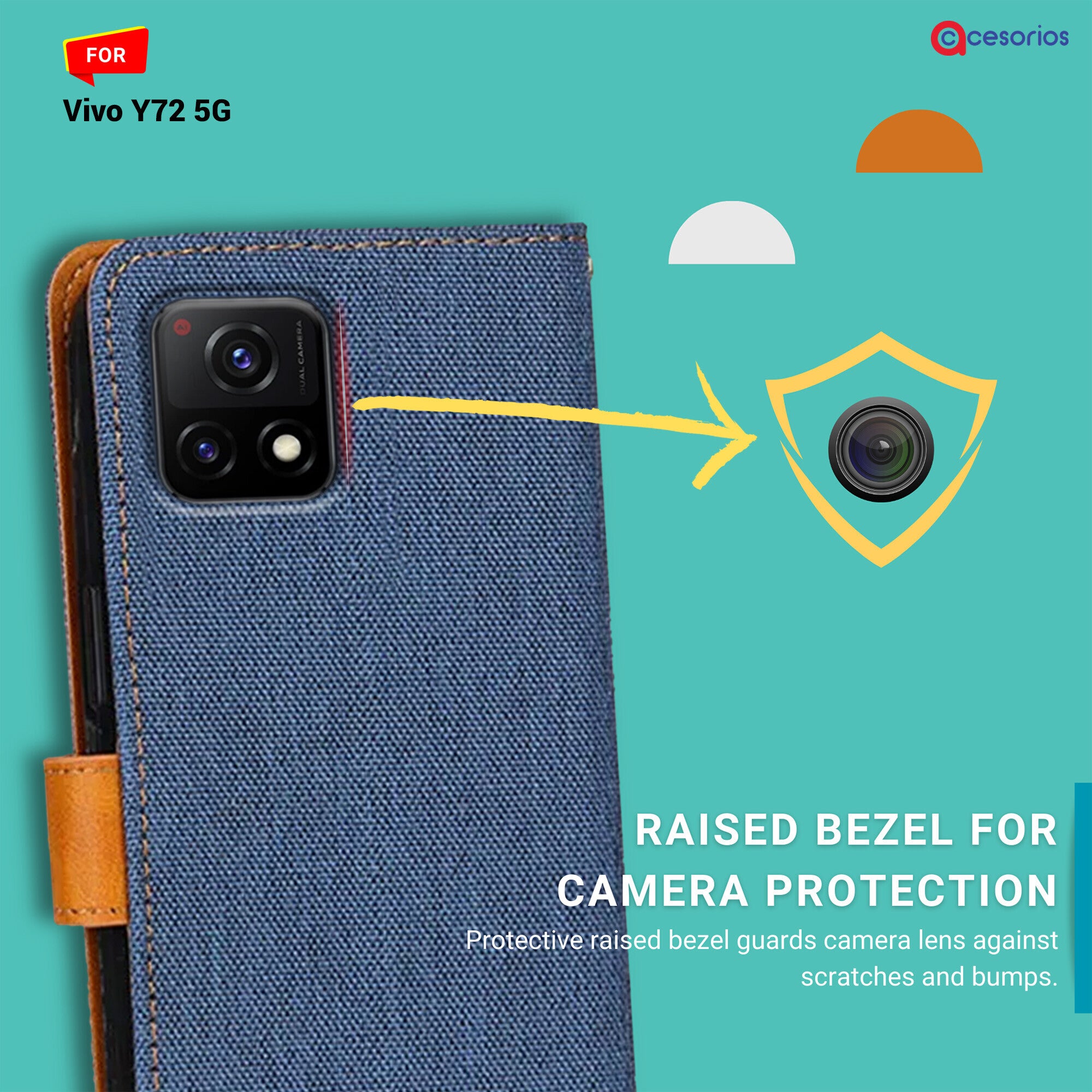 Accesorios Vivo Y72 5G denim flip cover – Blue – Image 2 #color_blue