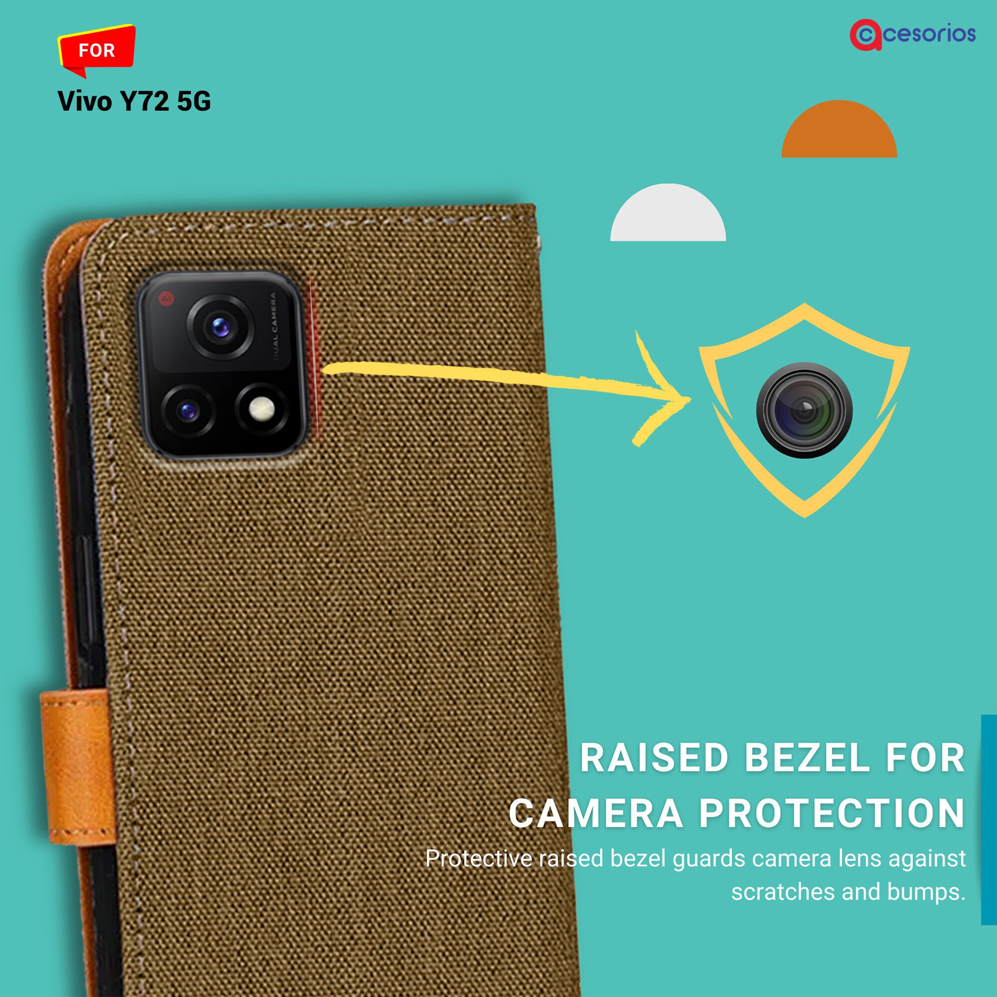 Accesorios Vivo Y72 5G denim flip cover – Dark Brown – Image 2 #color_dark brown