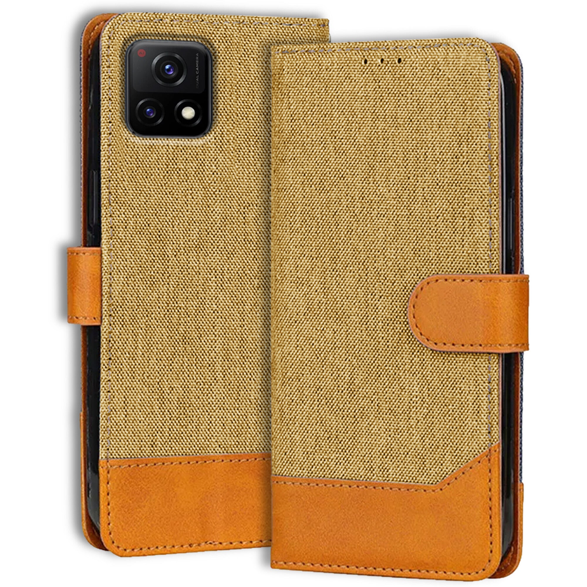 Accesorios Vivo Y72 5G denim flip cover – Light Brown – Image 1 #color_light brown