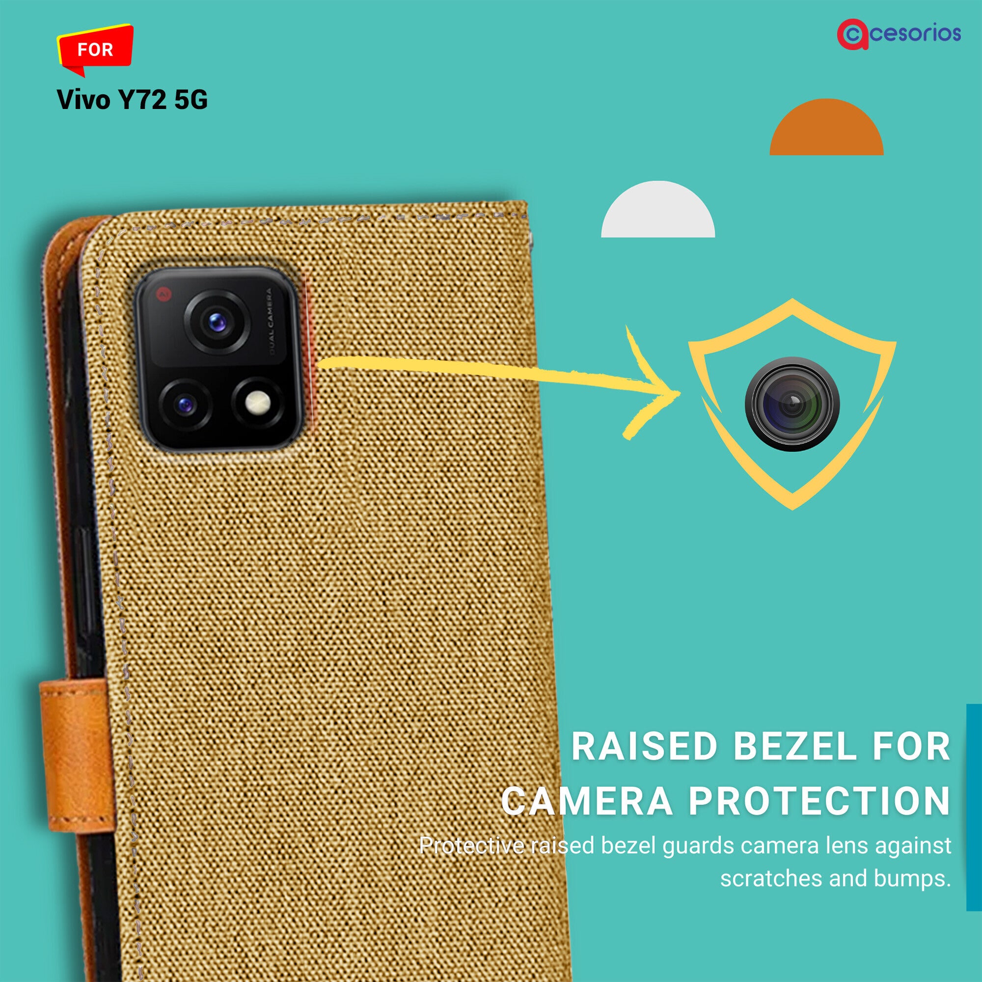 Accesorios Vivo Y72 5G denim flip cover – Light Brown – Image 2 #color_light brown