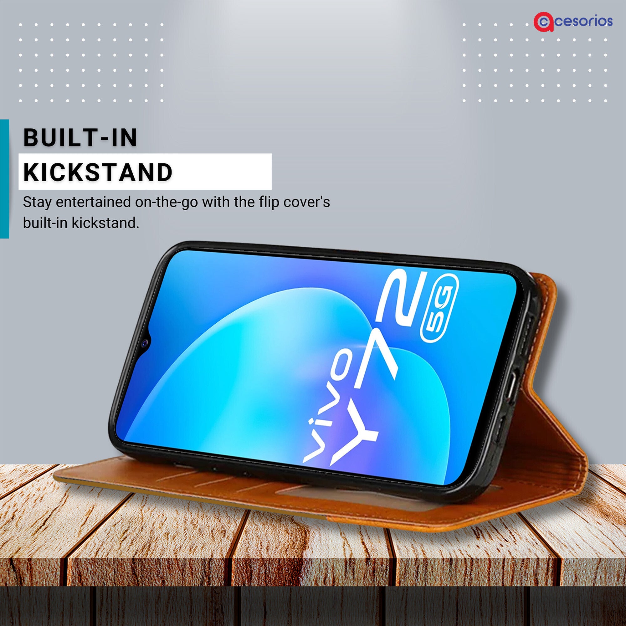 Accesorios Vivo Y72 5G denim flip cover – Light Brown – Image 4 #color_light brown