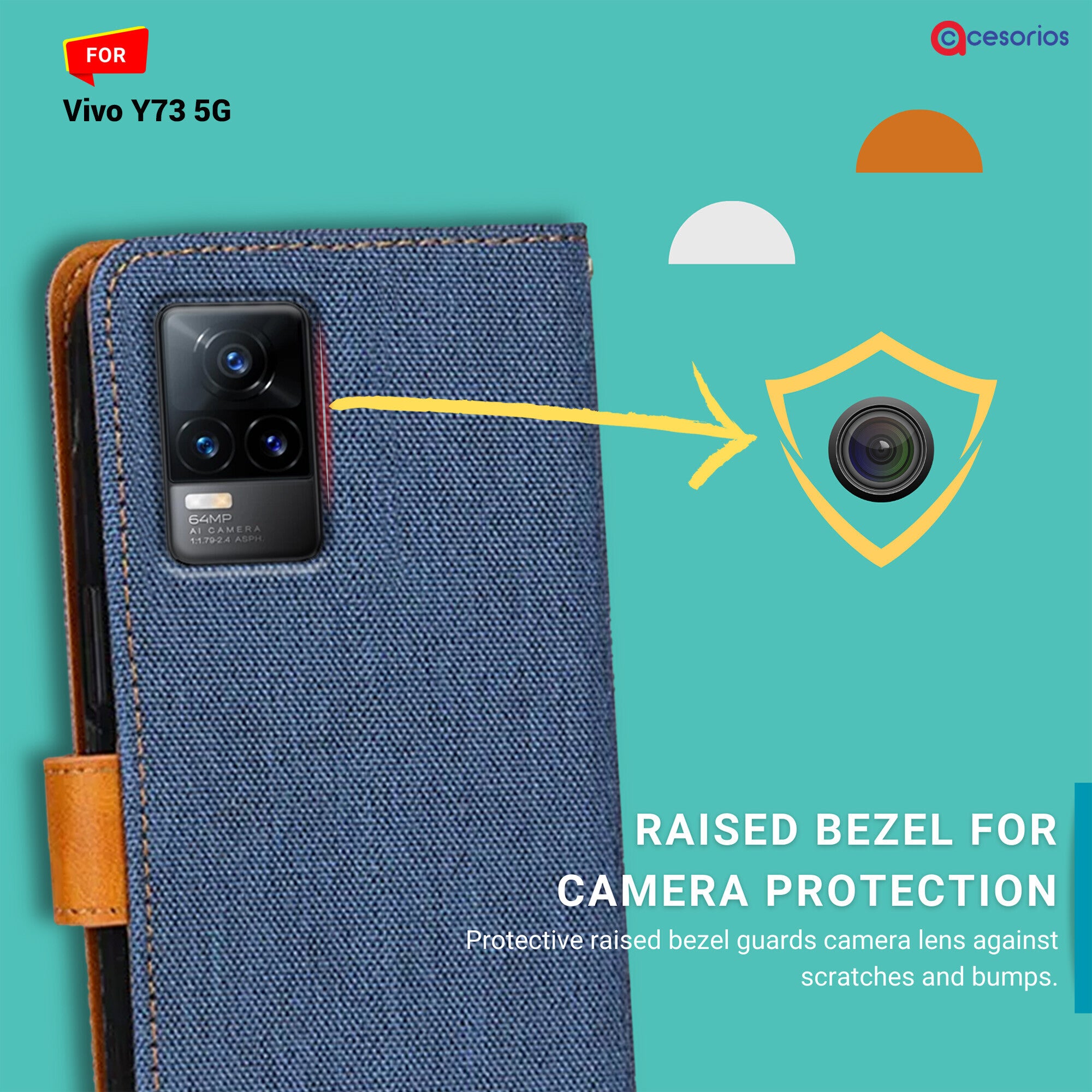 Accesorios Vivo Y73 5G denim flip cover – Blue – Image 2 #color_blue