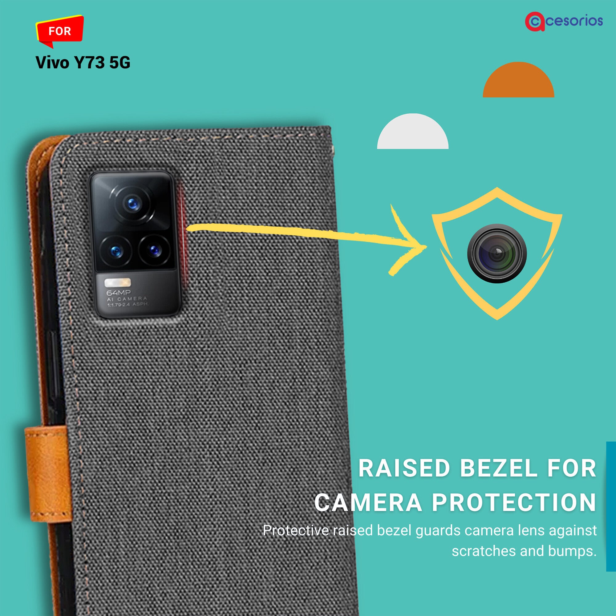 Accesorios Vivo Y73 5G denim flip cover – Grey – Image 2 #color_grey