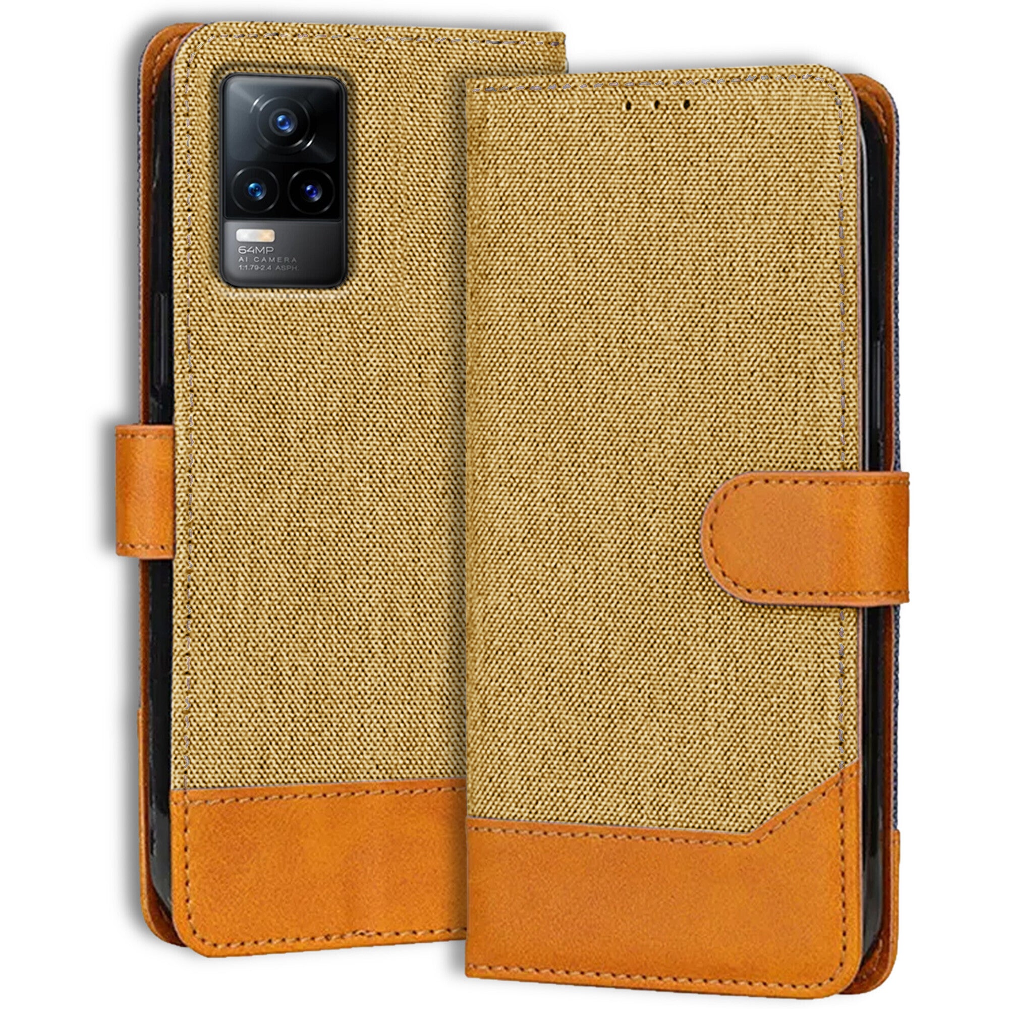 Accesorios Vivo Y73 5G denim flip cover – Light Brown – Image 1 #color_light brown