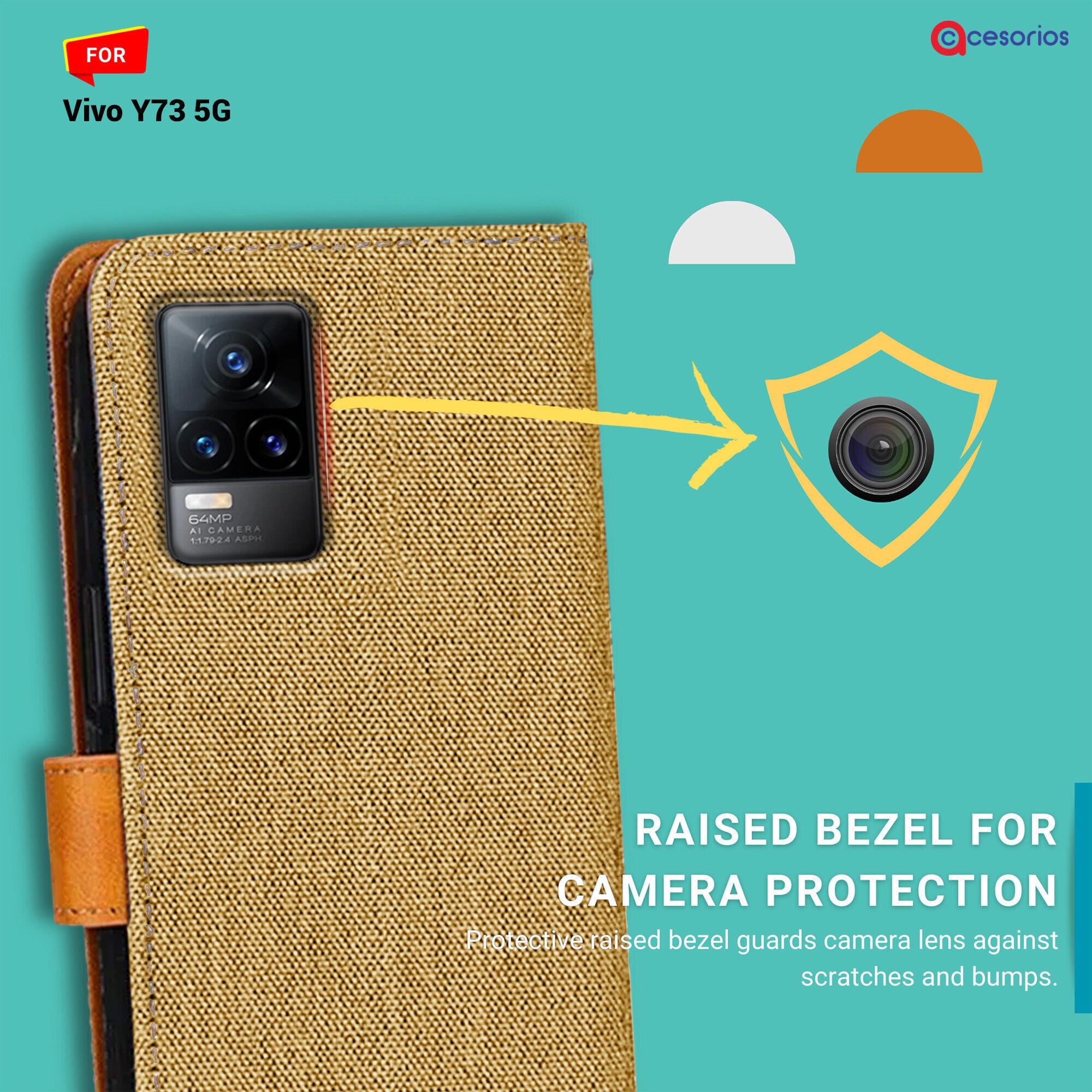 Accesorios Vivo Y73 5G denim flip cover – Light Brown – Image 2 #color_light brown