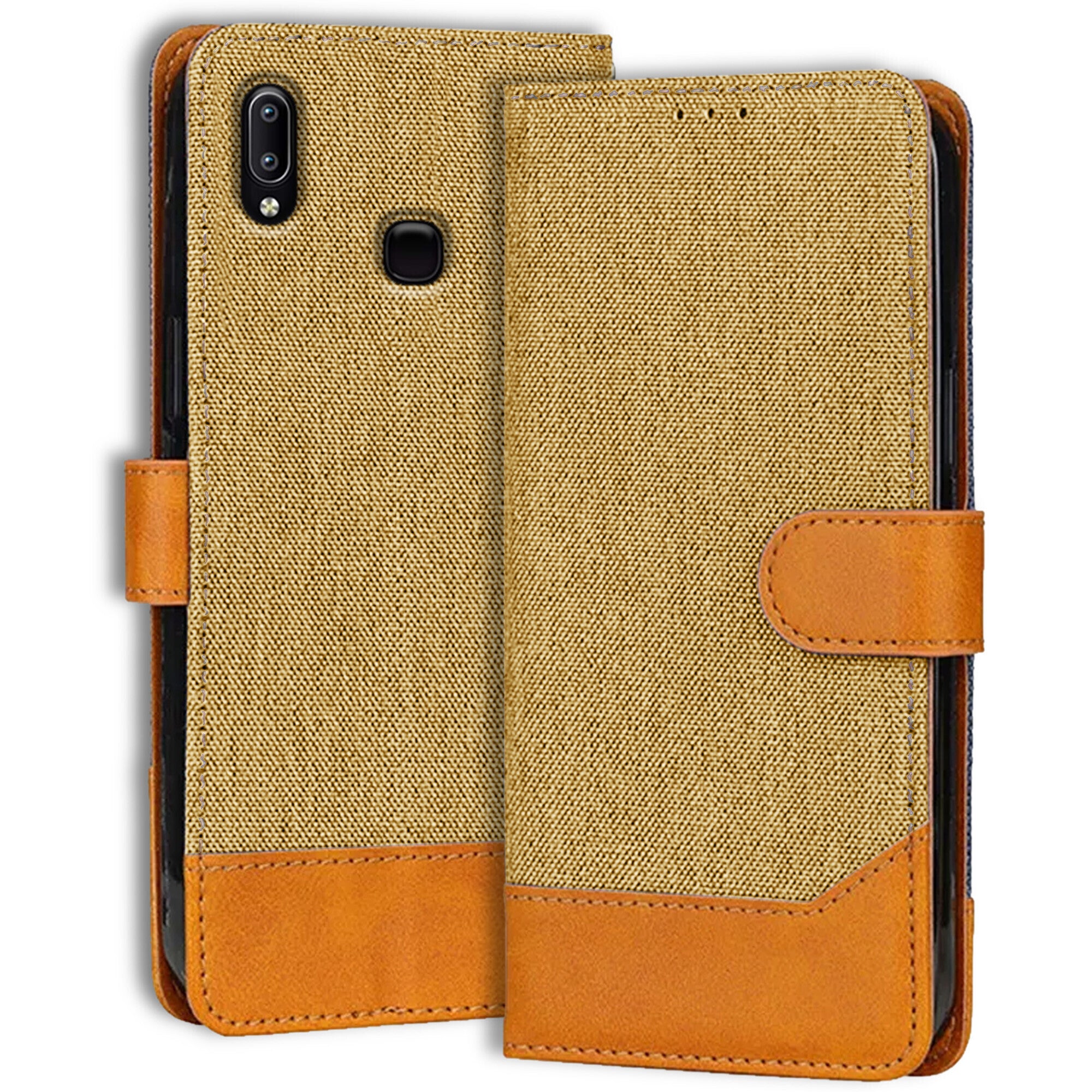 Accesorios Vivo Y93 denim flip cover – Light Brown – Image 1 #color_light brown