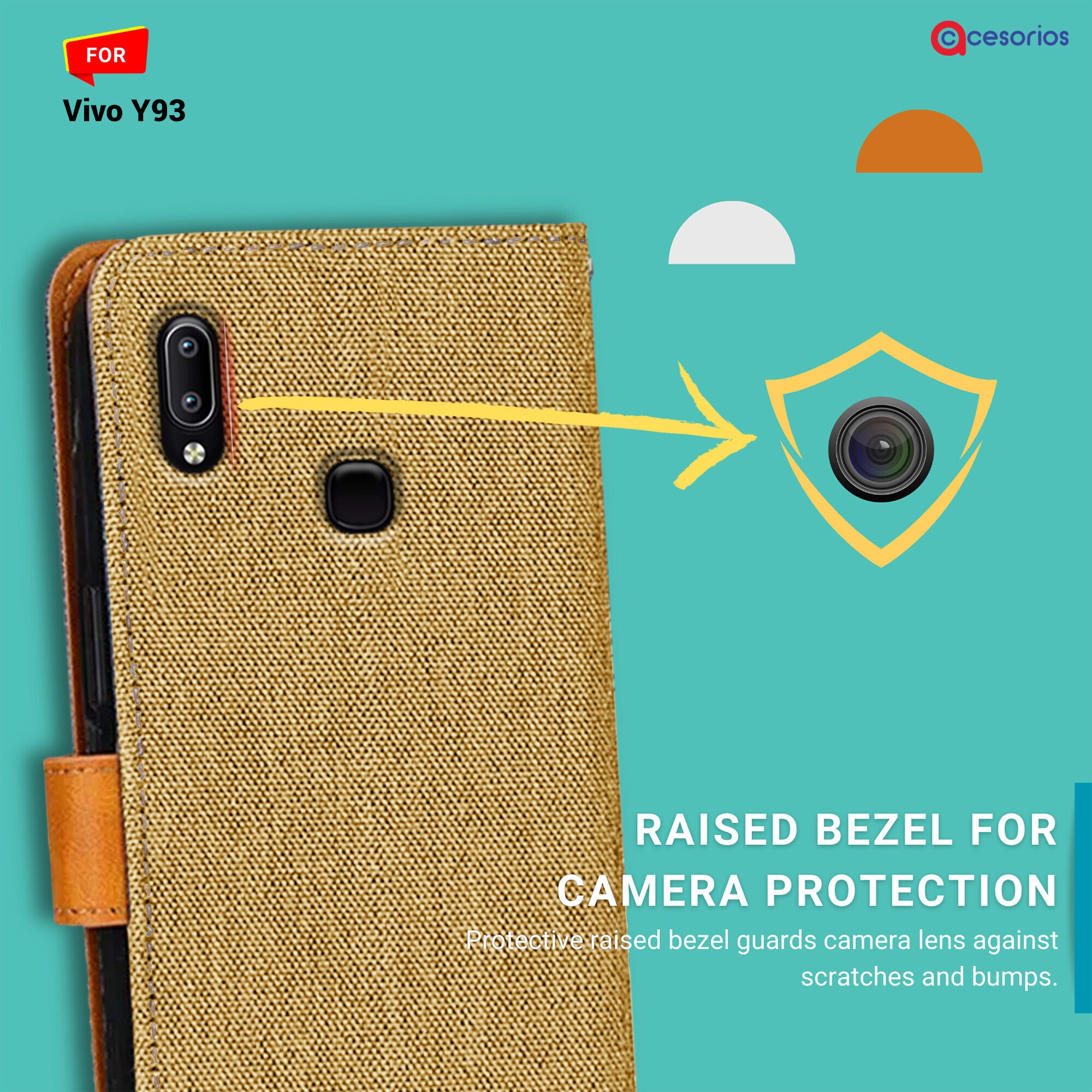 Accesorios Vivo Y93 denim flip cover – Light Brown – Image 2 #color_light brown