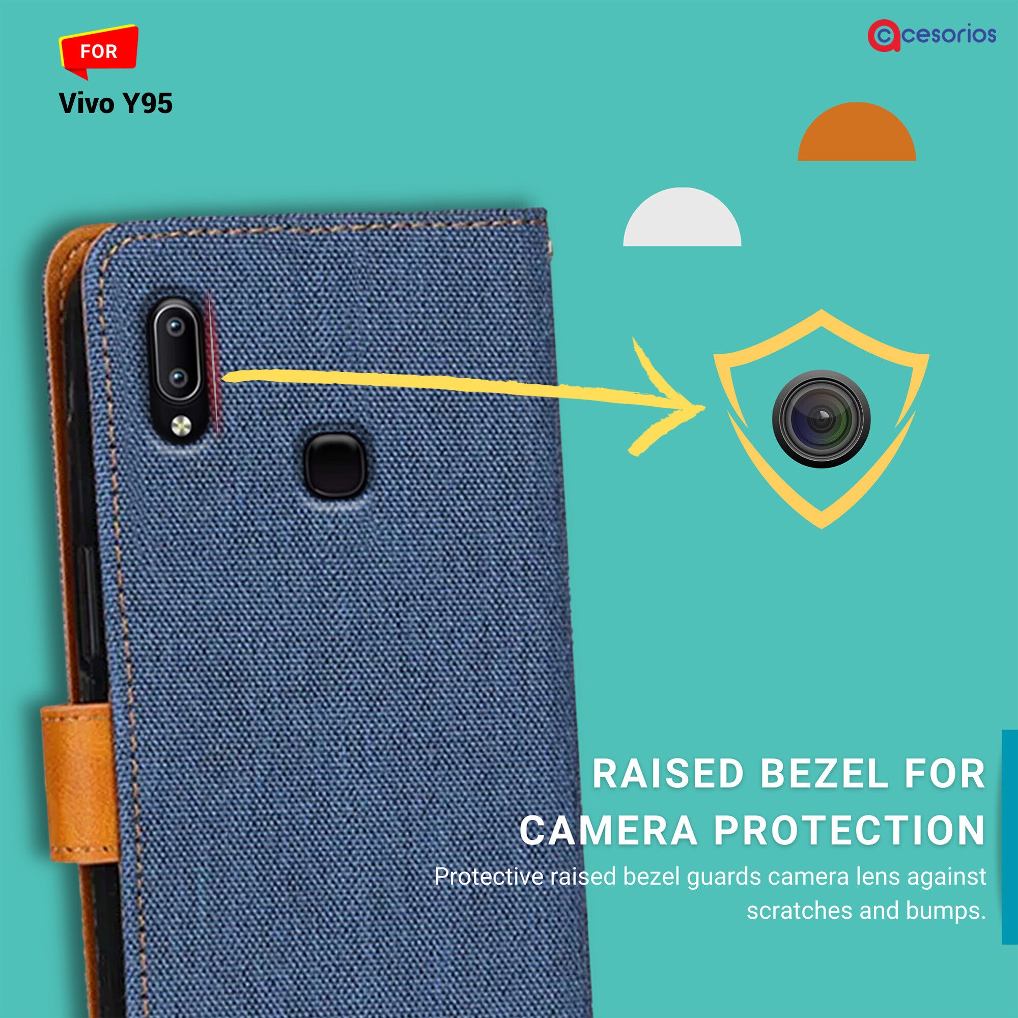Accesorios Vivo Y95 denim flip cover – Blue – Image 2 #color_blue