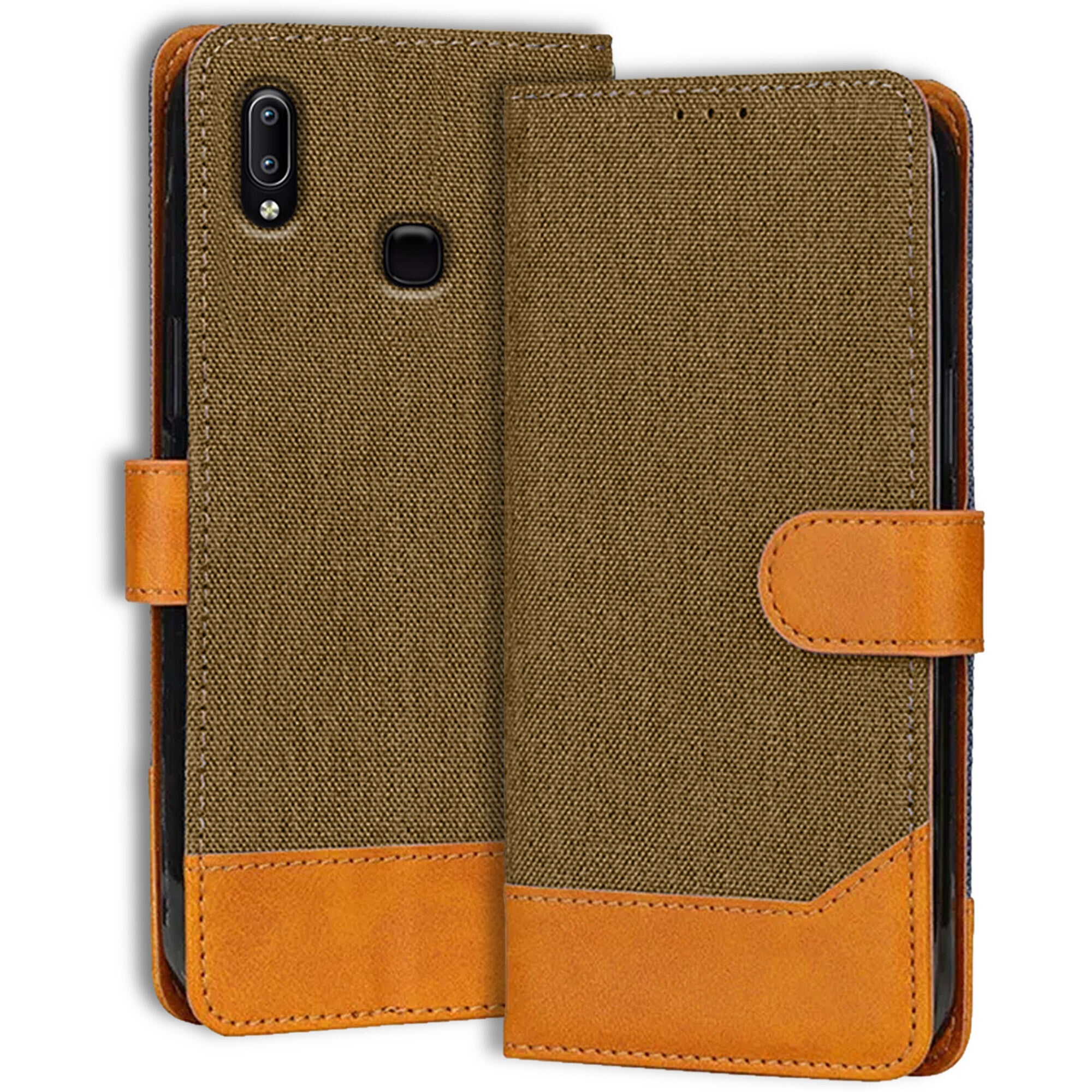 Accesorios Vivo Y95 denim flip cover – Dark Brown – Image 1 #color_dark brown