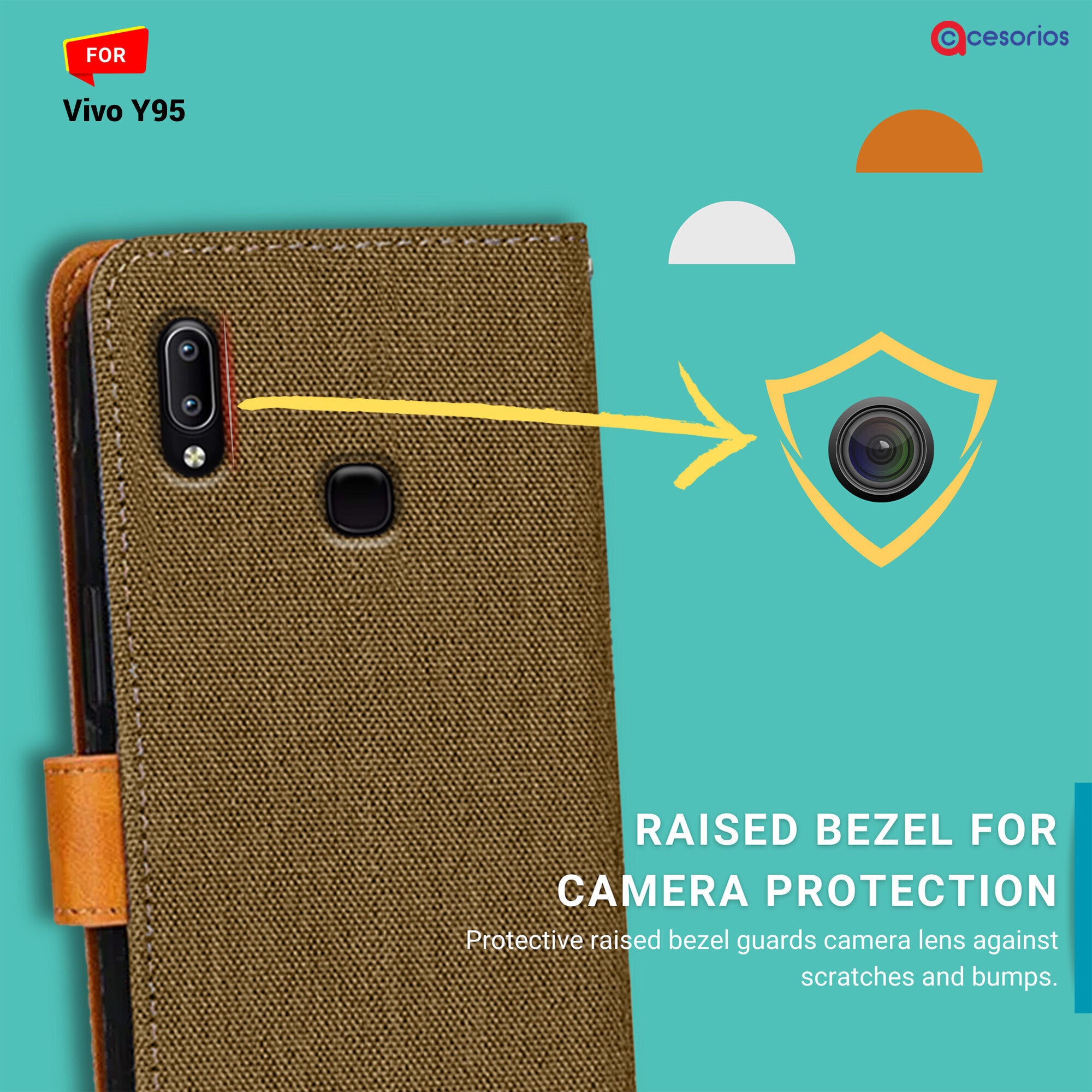 Accesorios Vivo Y95 denim flip cover – Dark Brown – Image 2 #color_dark brown