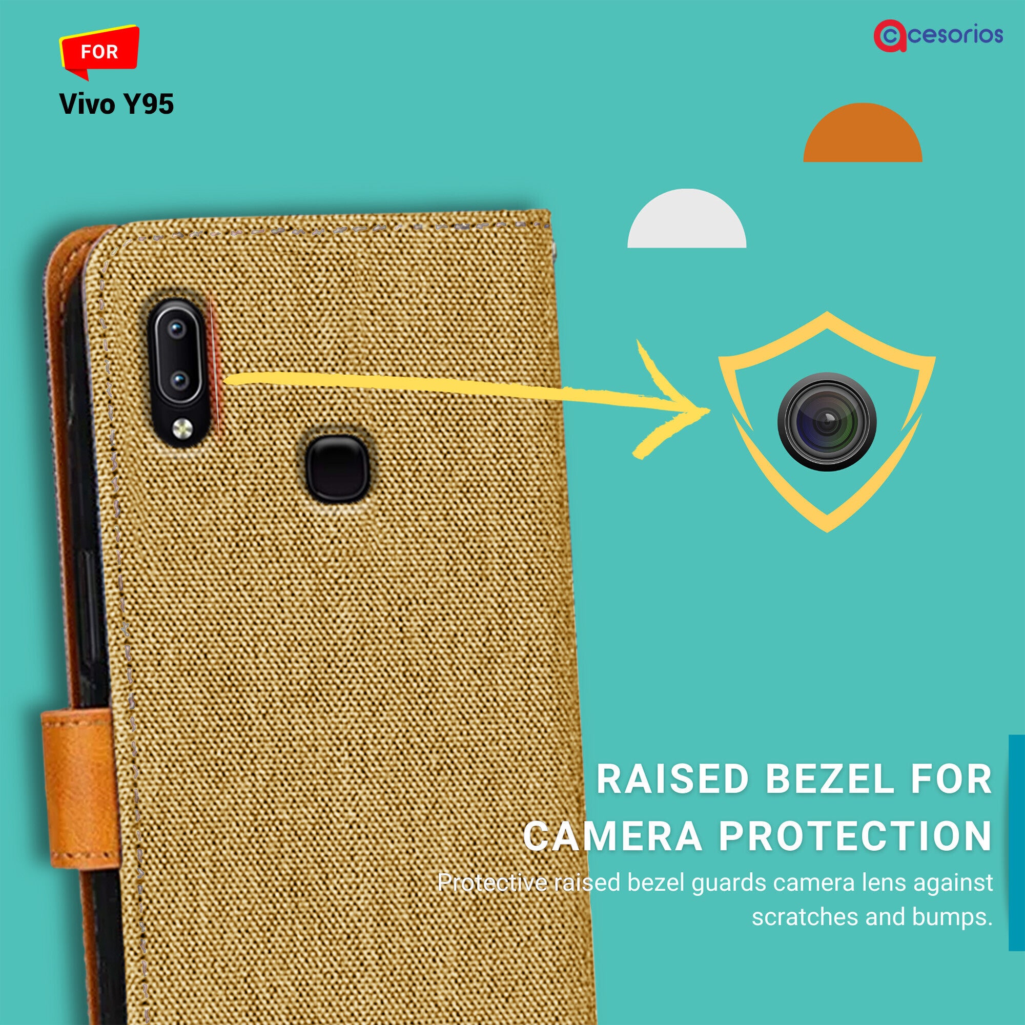 Accesorios Vivo Y95 denim flip cover – Light Brown – Image 2 #color_light brown