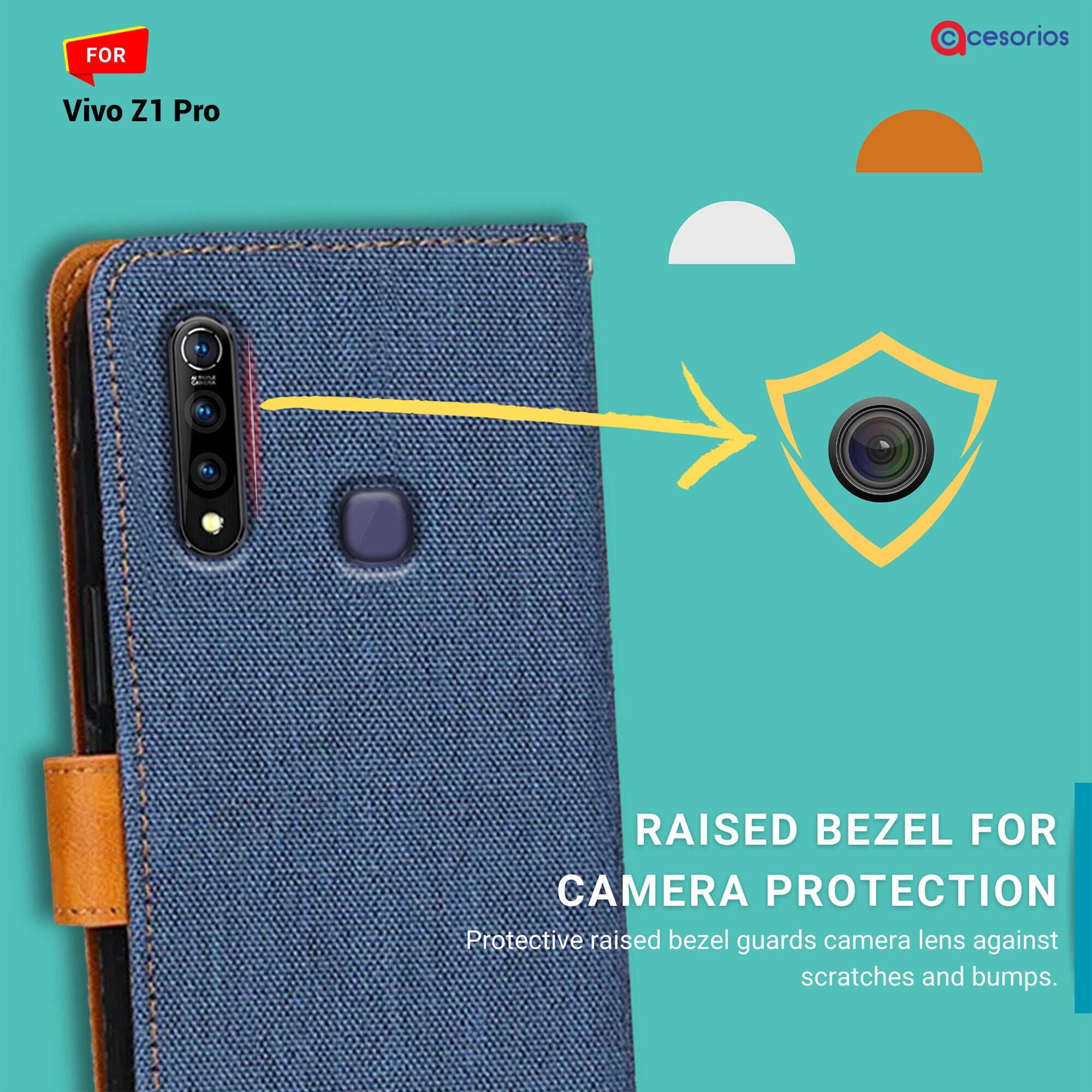 Accesorios Vivo Z1 Pro denim flip cover – Blue – Image 2 #color_blue