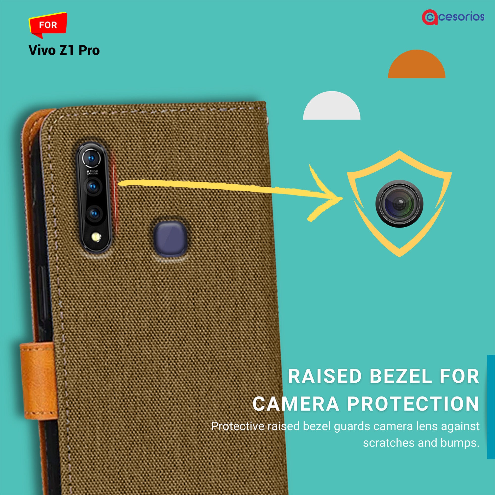 Accesorios Vivo Z1 Pro denim flip cover – Dark Brown – Image 2 #color_dark brown