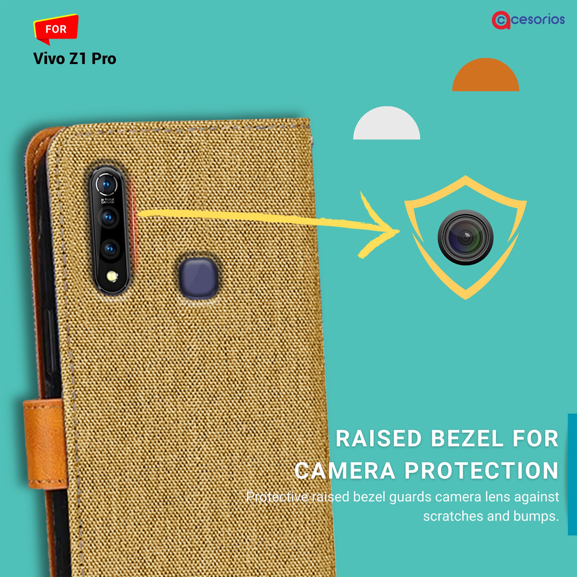 Accesorios Vivo Z1 Pro denim flip cover – Light Brown – Image 2 #color_light brown