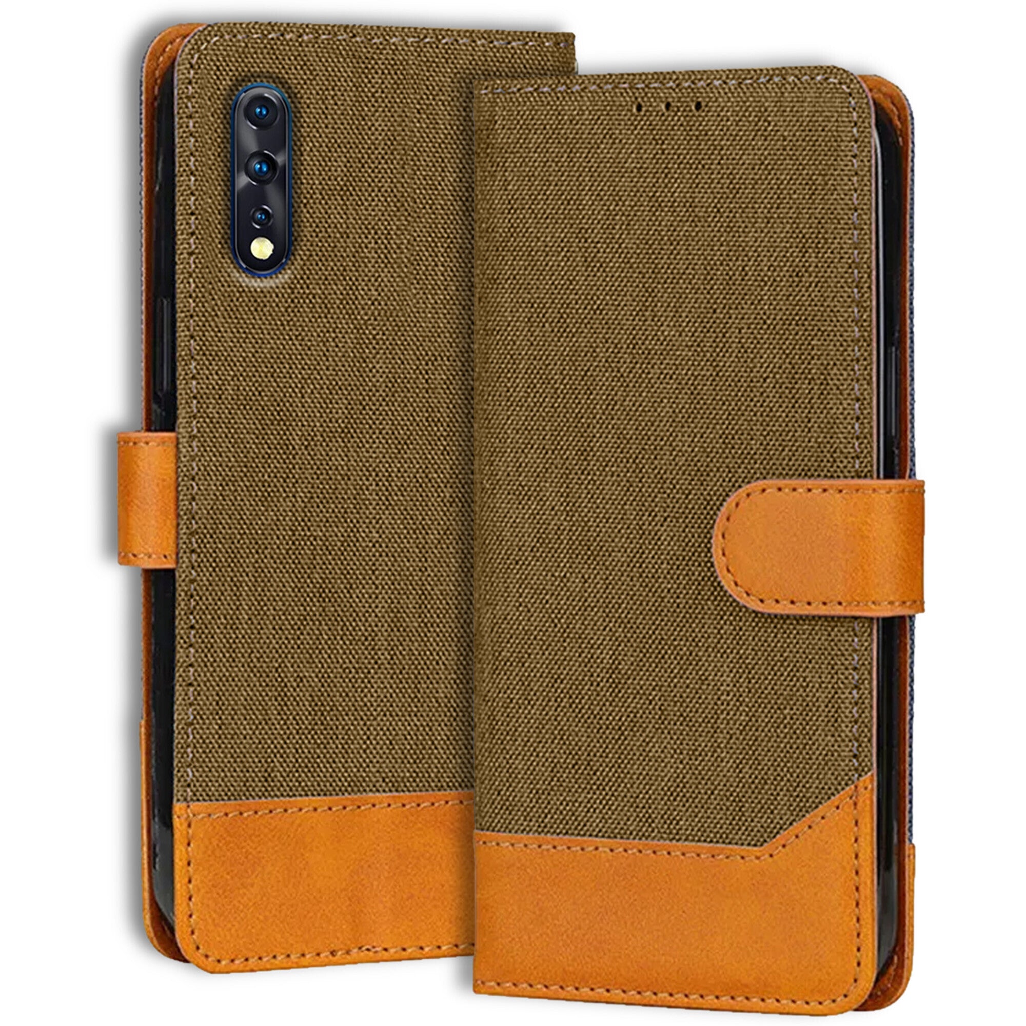 Accesorios Vivo Z1X denim flip cover – Dark Brown – Image 1 #color_dark brown