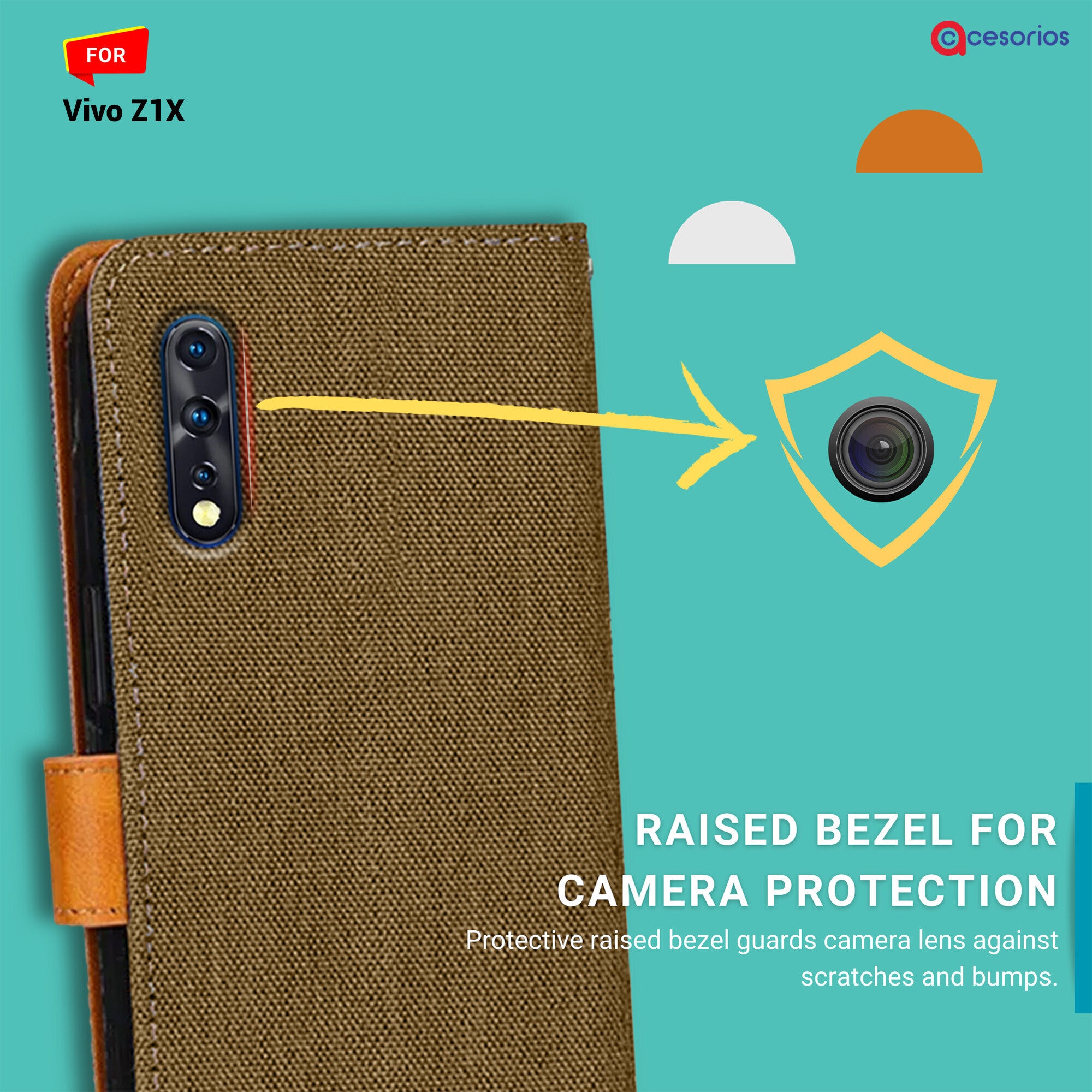 Accesorios Vivo Z1X denim flip cover – Dark Brown – Image 2 #color_dark brown