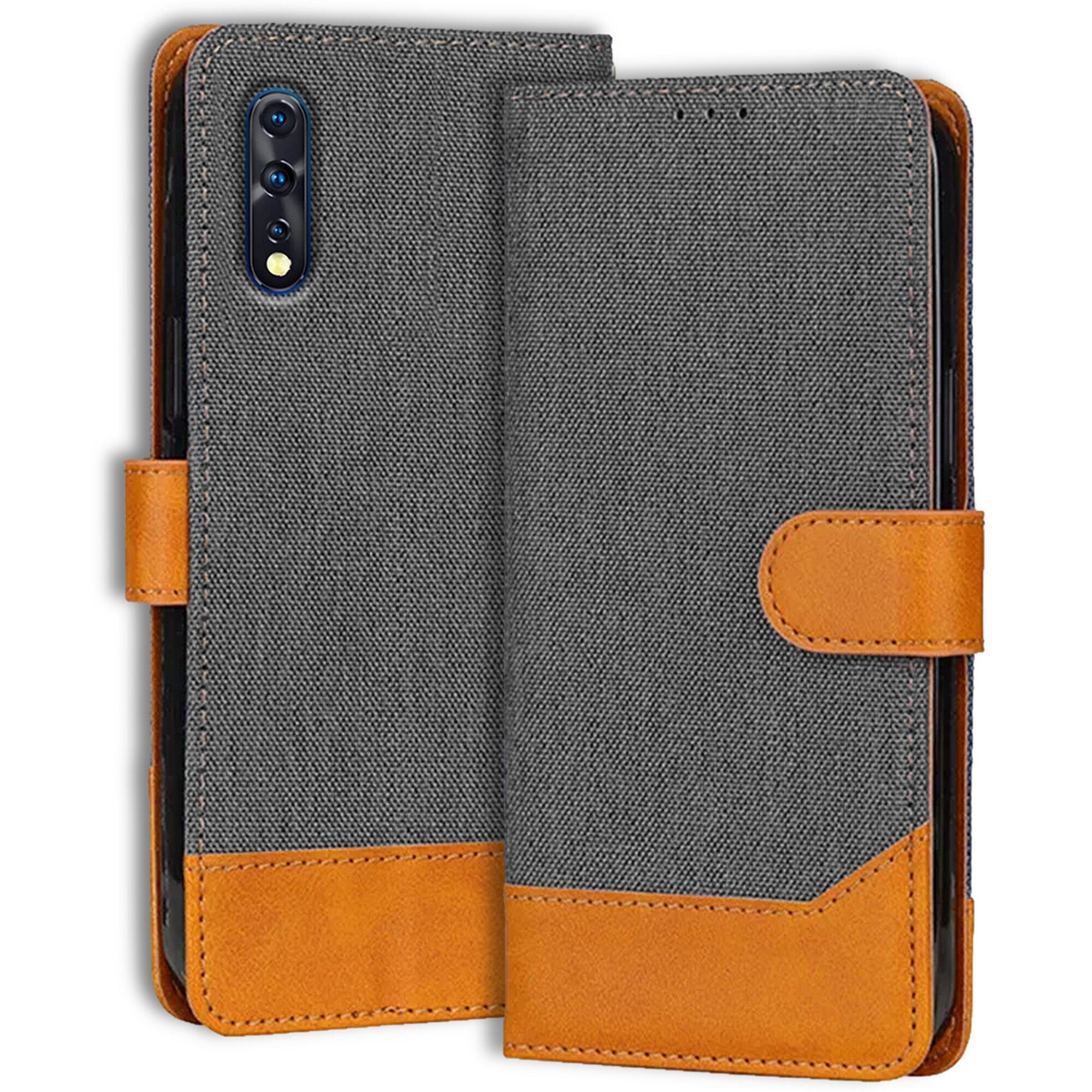Accesorios Vivo Z1X denim flip cover – Grey – Image 1 #color_grey