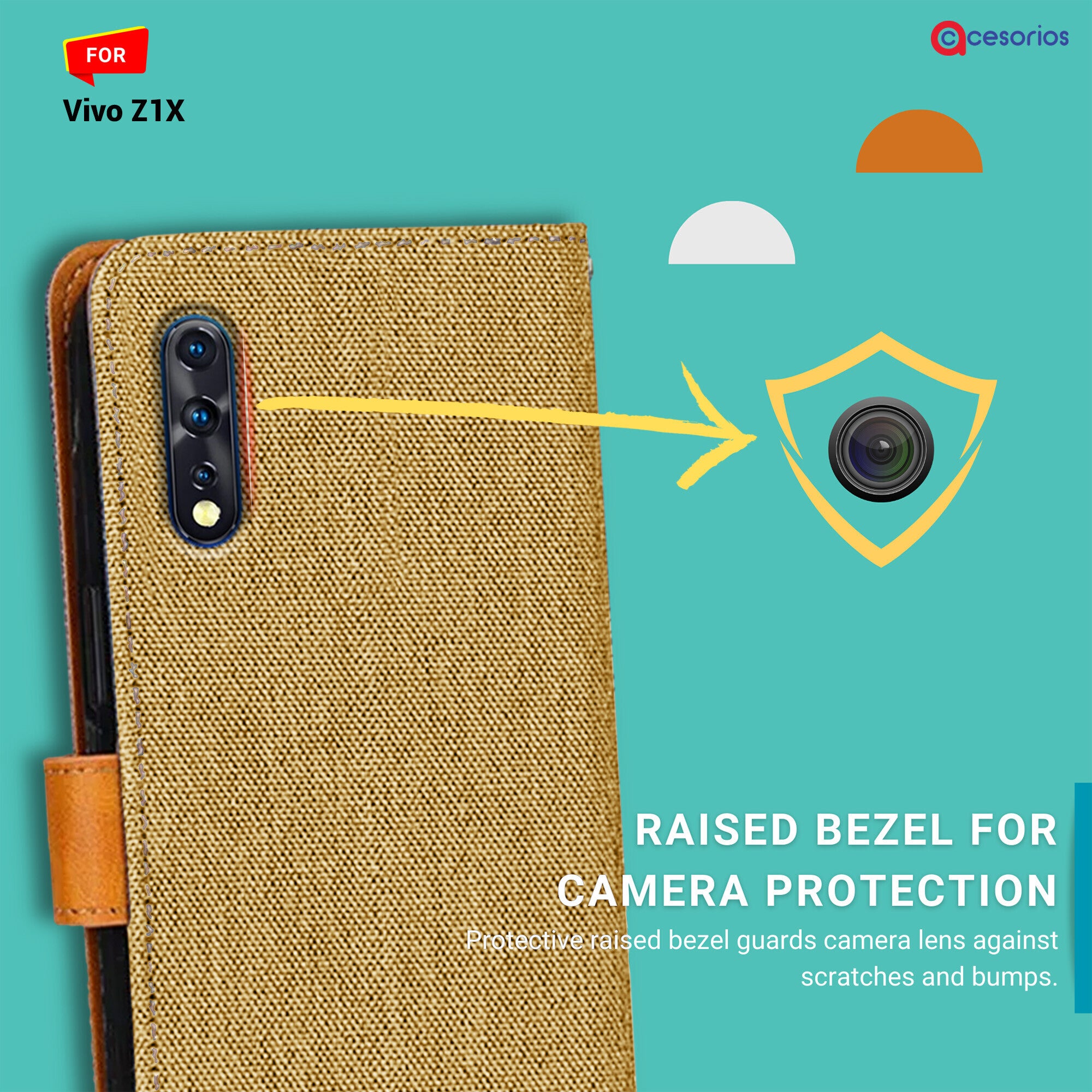 Accesorios Vivo Z1X denim flip cover – Light Brown – Image 2 #color_light brown