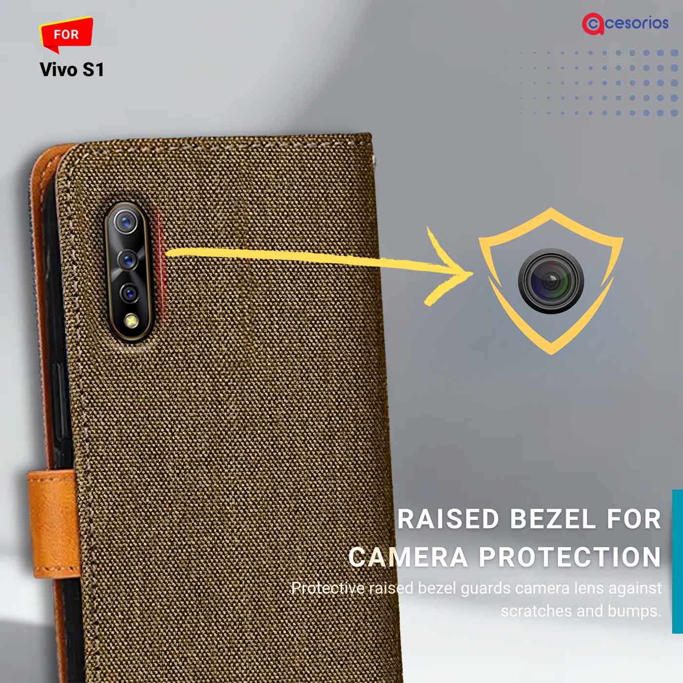 Accesorios Vivo S1 denim flip cover – Dark Brown – Image 2 #color_dark b