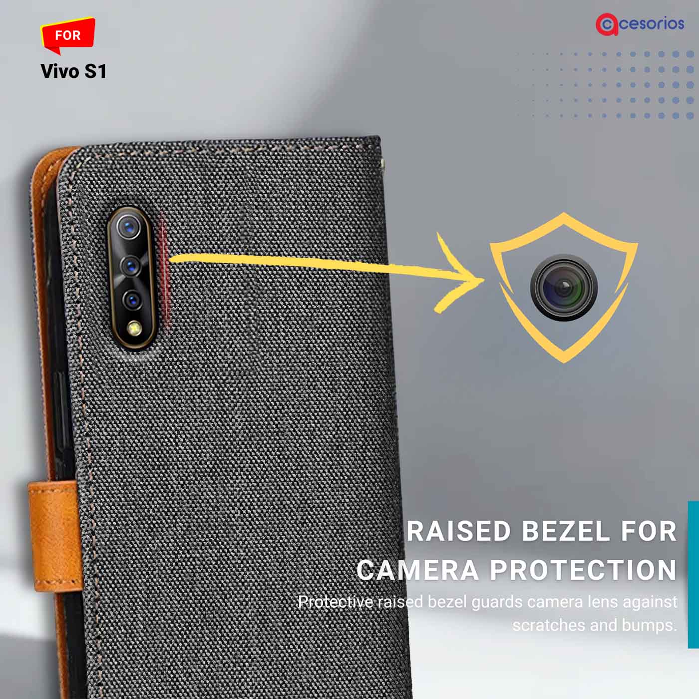 Denim & Leather back panel — Vivo S1 in Grey mobile case