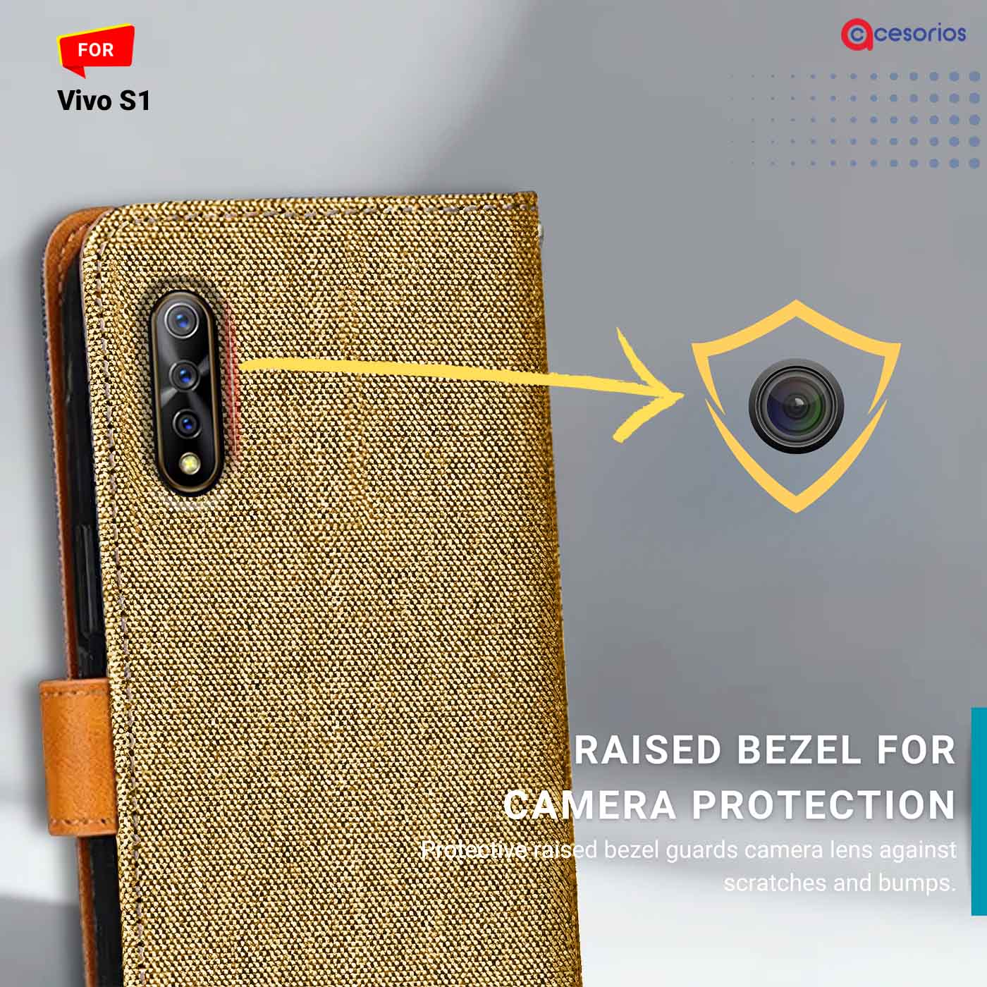 Denim & Leather back panel — Vivo S1 in Light Brown mobile case