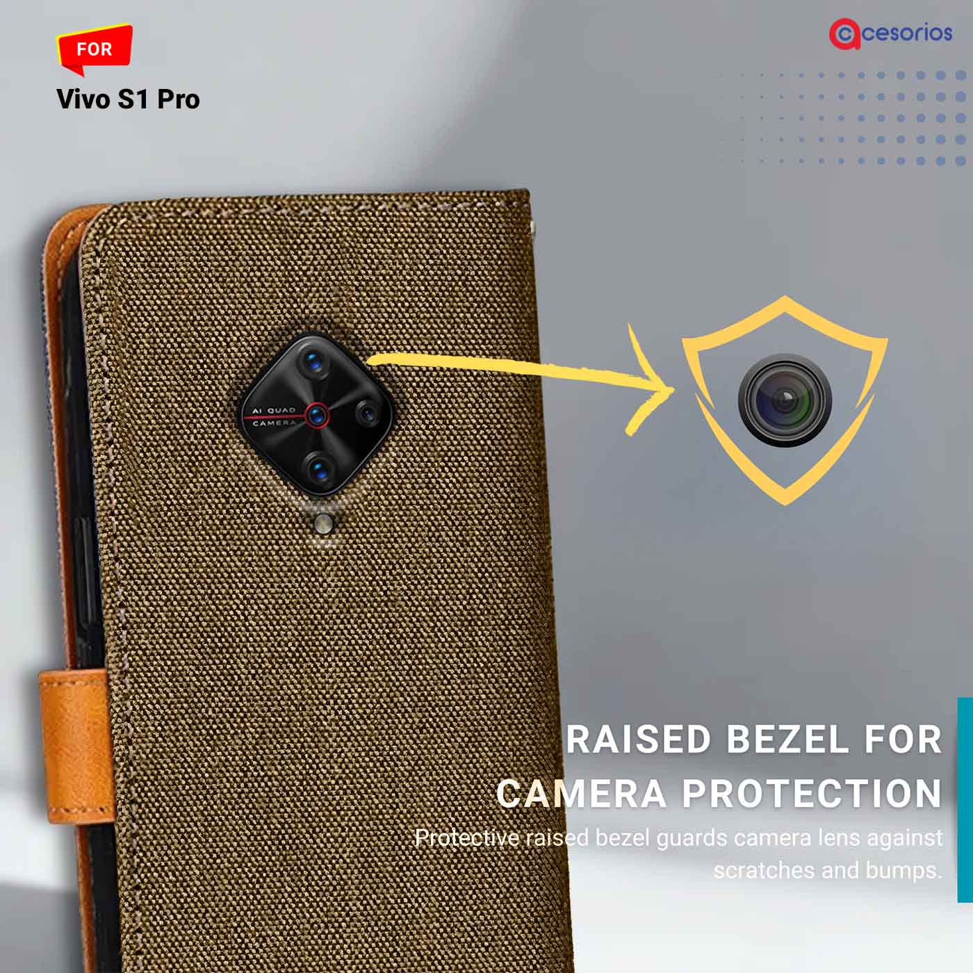 Accesorios Vivo S1 Pro denim flip cover – Dark Brown – Image 2 #color_dark b