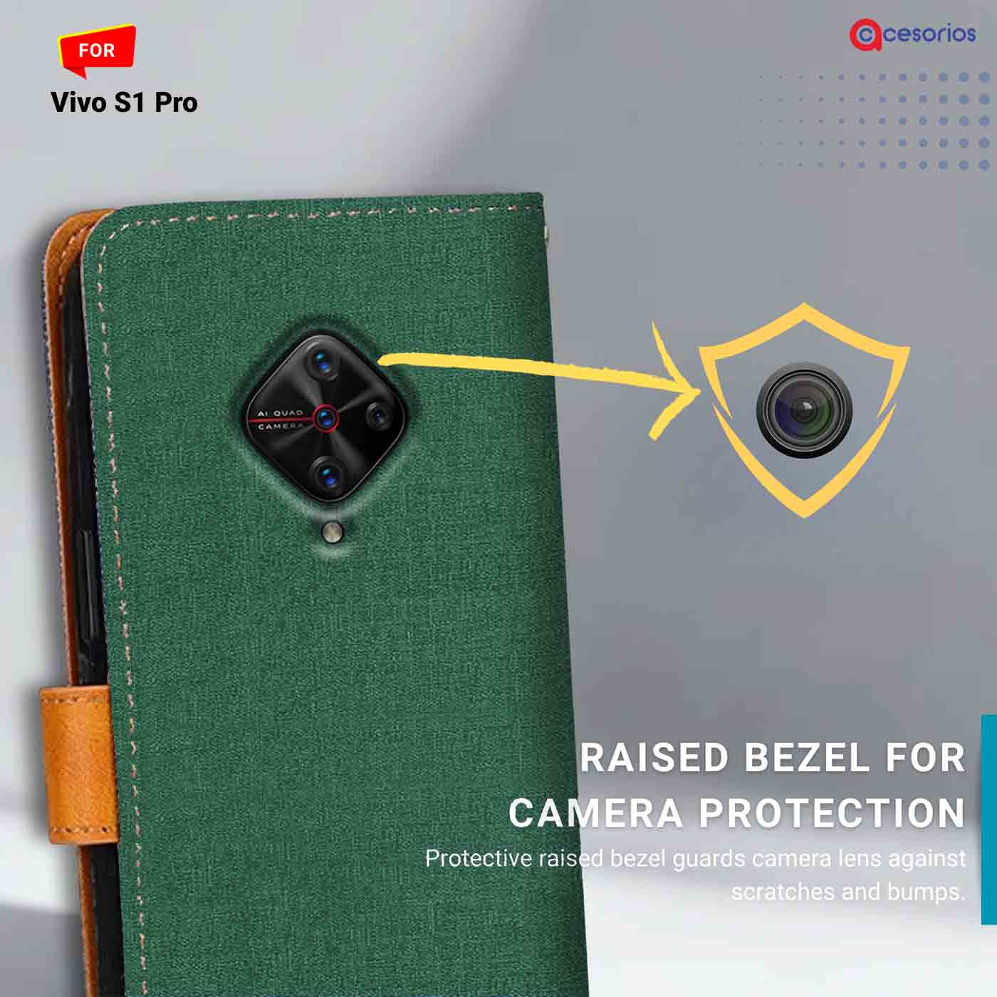 Accesorios Vivo S1 Pro denim flip cover – Green – Image 2 #color_g