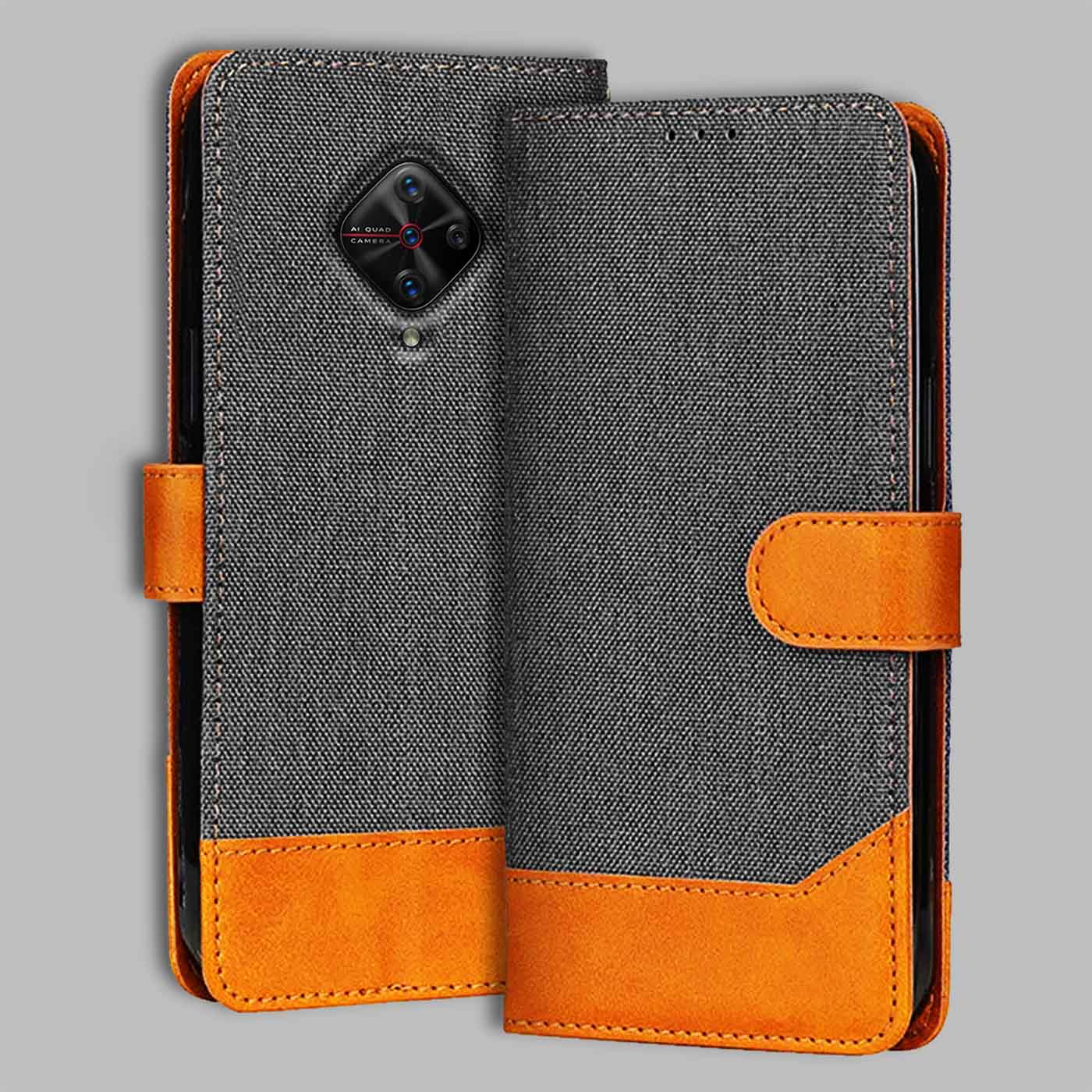 Accesorios Vivo S1 Pro denim flip cover – Grey – Image 1 #color_