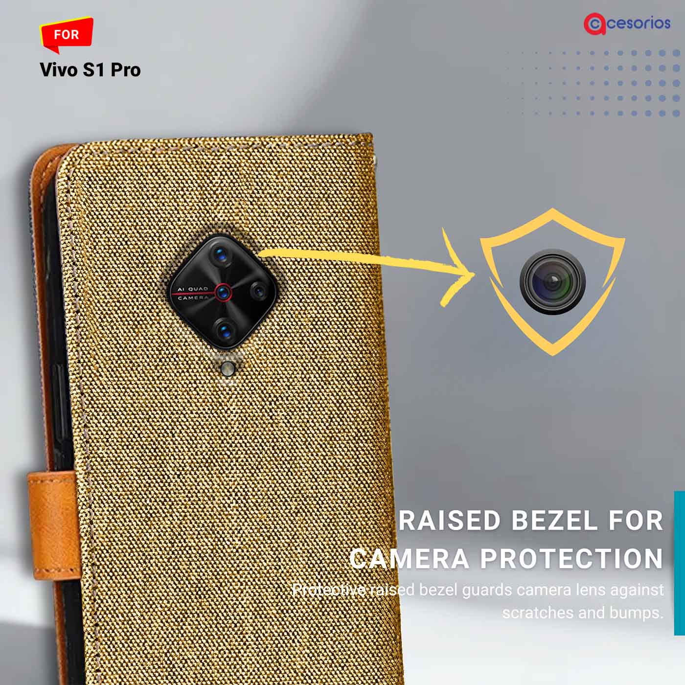 Accesorios Vivo S1 Pro denim flip cover – Light Brown – Image 2 #color_light b