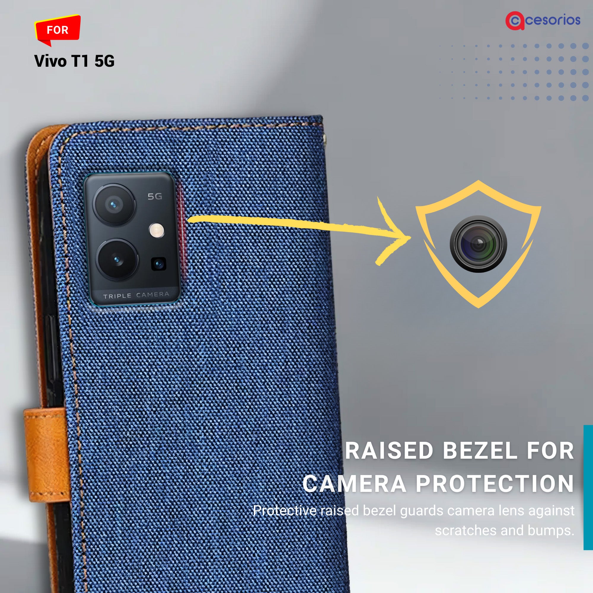 Denim & Leather back panel — Vivo T1 5G in Blue mobile case