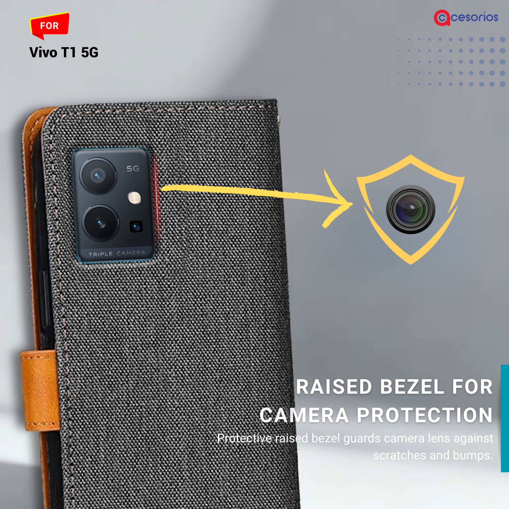 Denim & Leather back panel — Vivo T1 5G in Grey mobile case