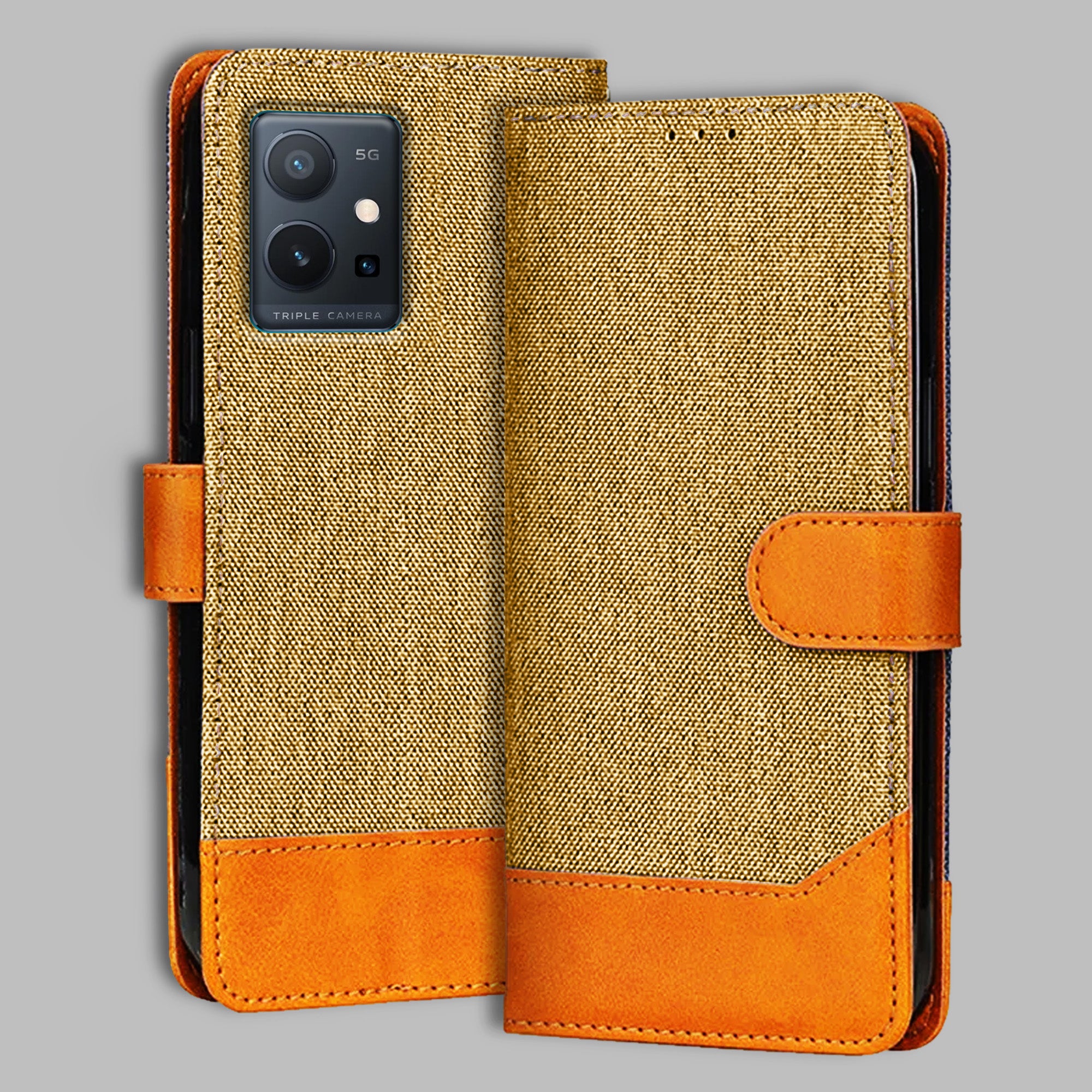 Accesorios Vivo T1 5G denim flip cover – Light Brown – Image 1 #color_light b