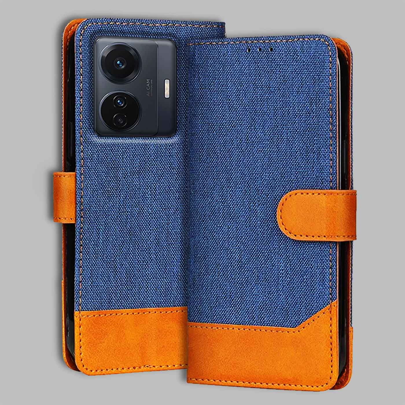 Vivo T1 Pro 5G flip cover in Blue — front view by Accesorios