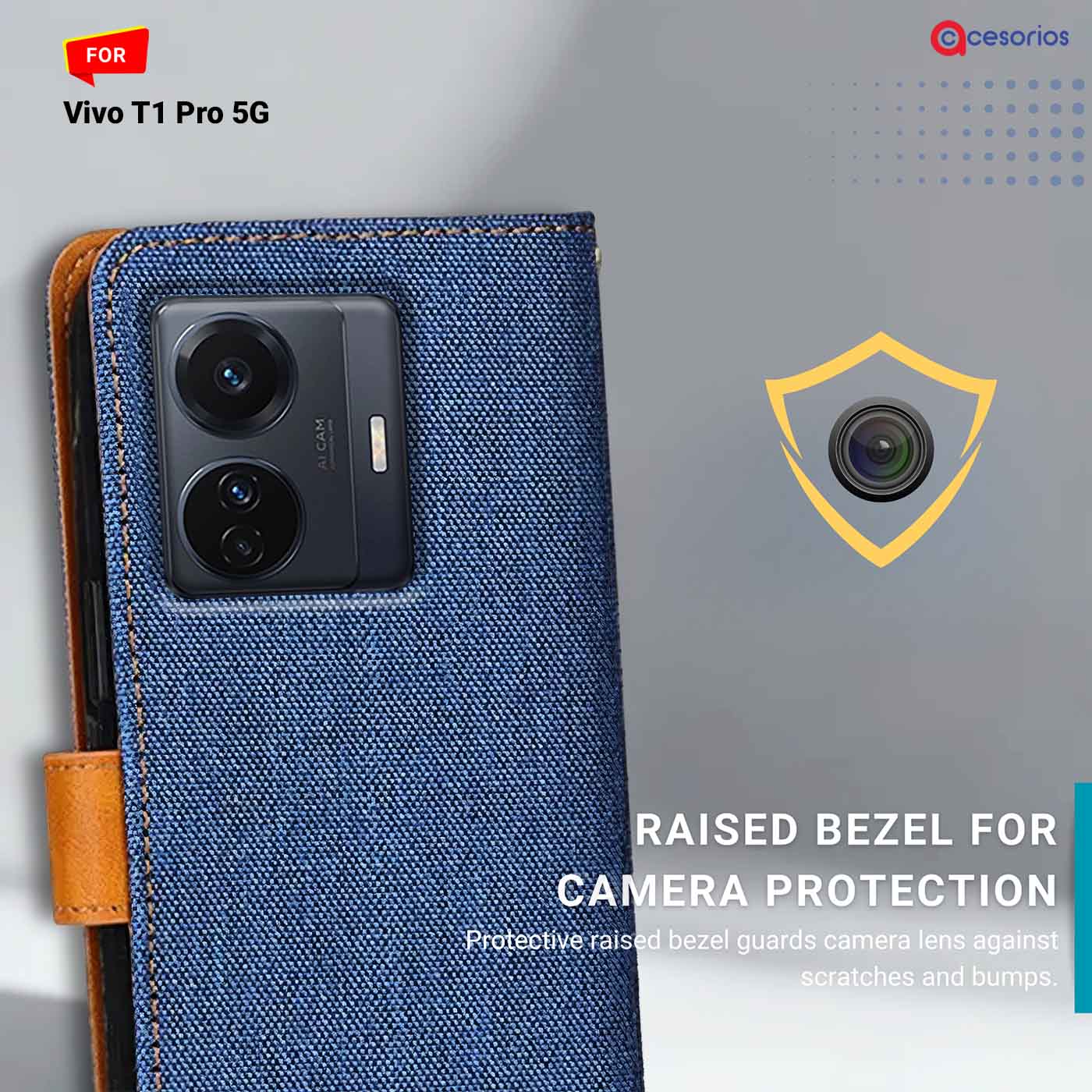 Denim & Leather back panel — Vivo T1 Pro 5G in Blue mobile case