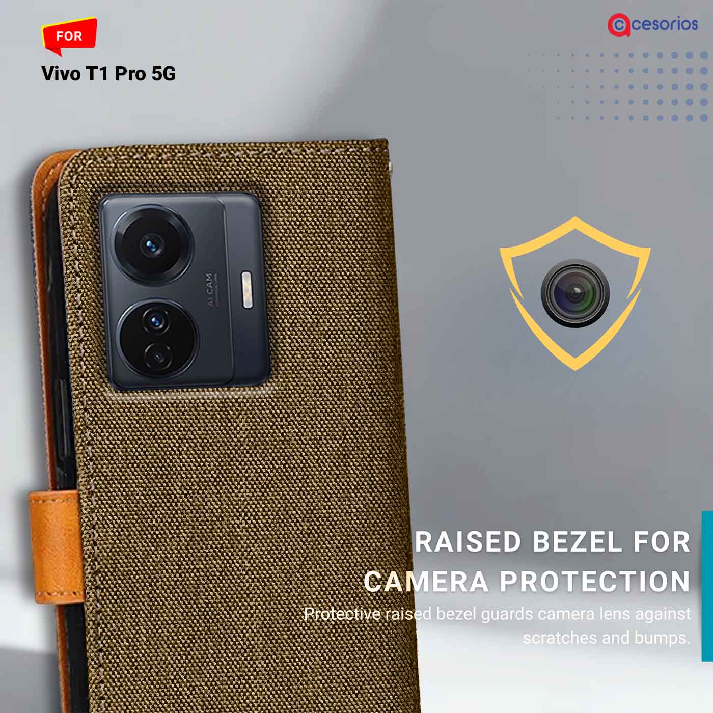Denim & Leather back panel — Vivo T1 Pro 5G in Dark Brown mobile case