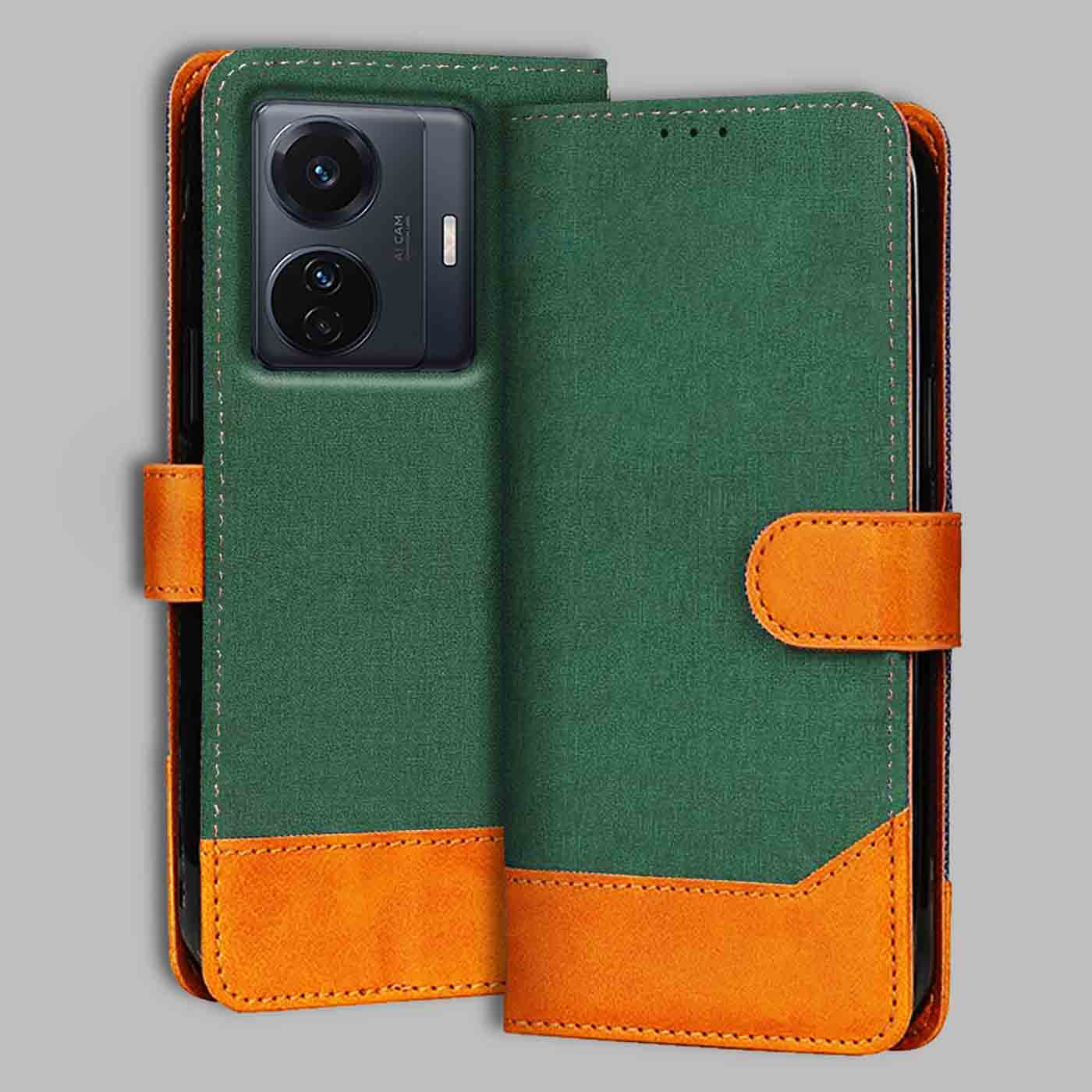 Vivo T1 Pro 5G flip cover in Green — front view by Accesorios