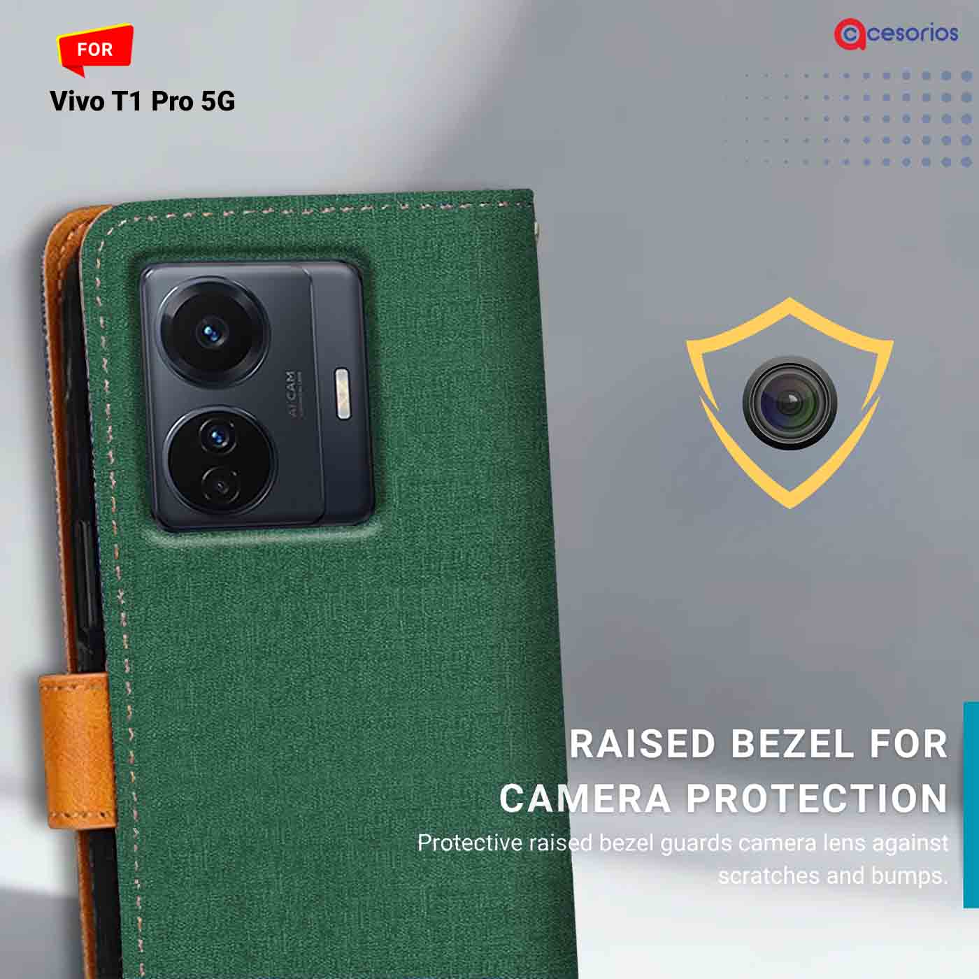 Canvas & Suede back panel — Vivo T1 Pro 5G in Green mobile case