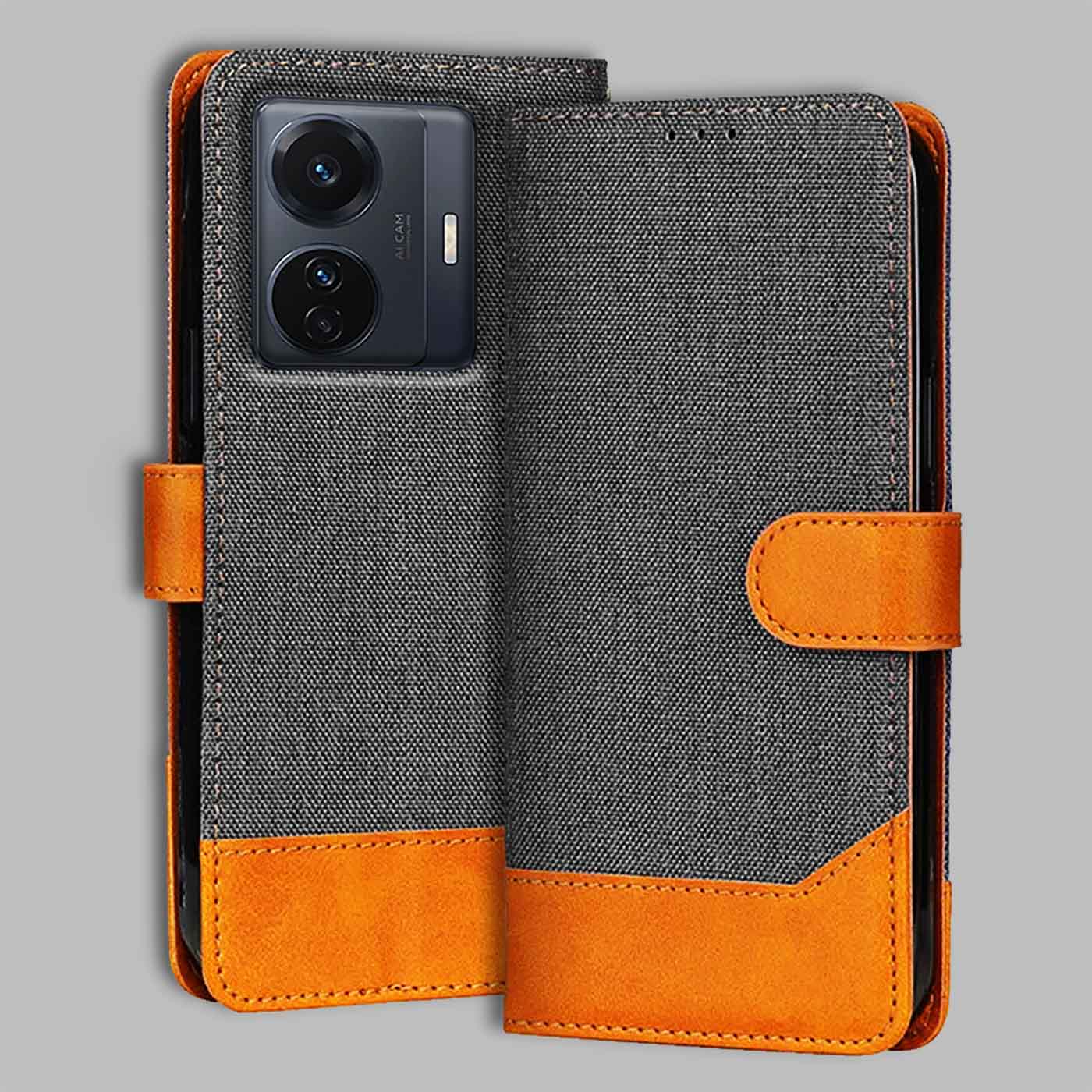 Vivo T1 Pro 5G flip cover in Grey — front view by Accesorios