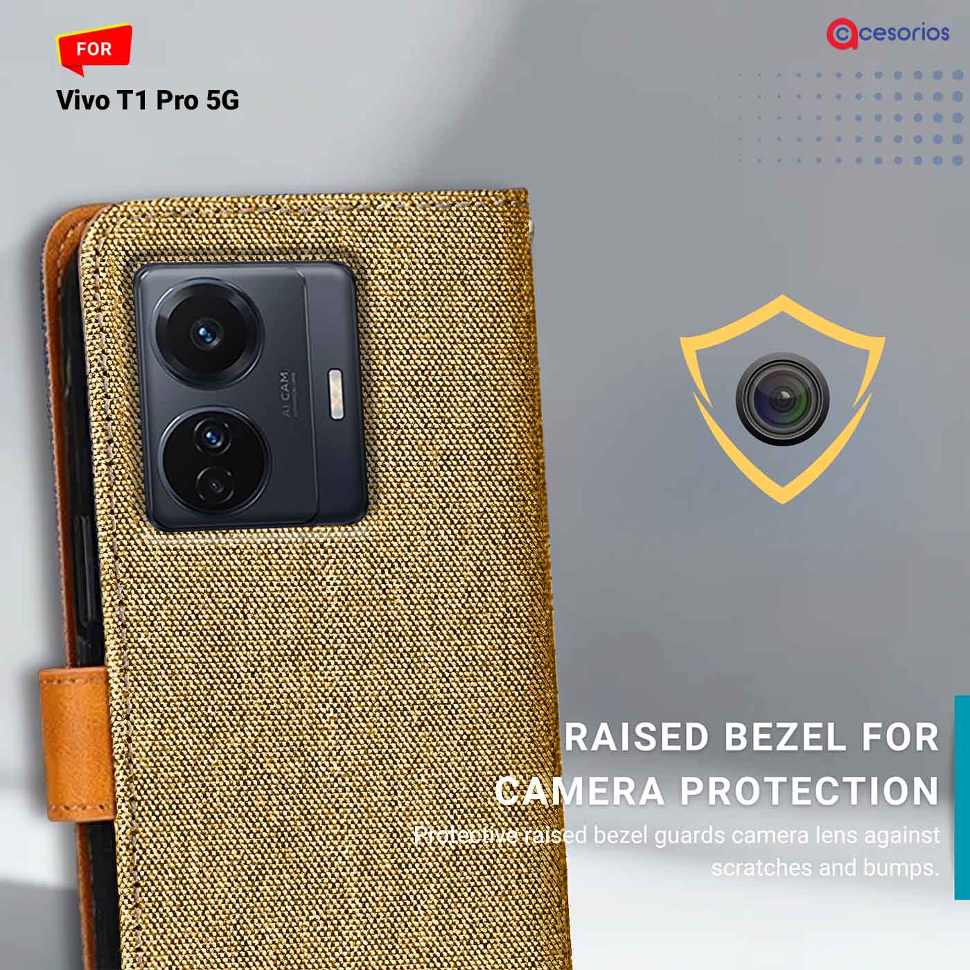 Denim & Leather back panel — Vivo T1 Pro 5G in Light Brown mobile case