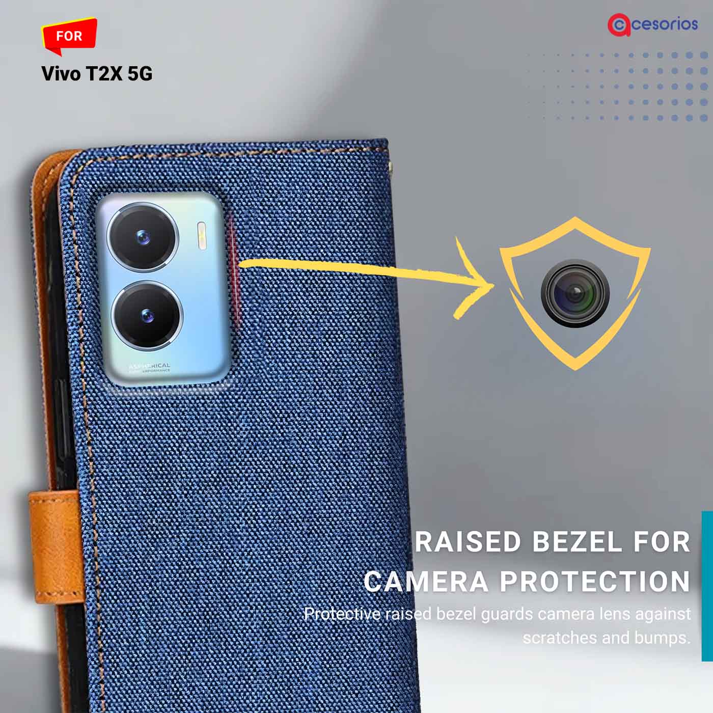 Denim & Leather back panel — Vivo T2X 5G in Blue mobile case